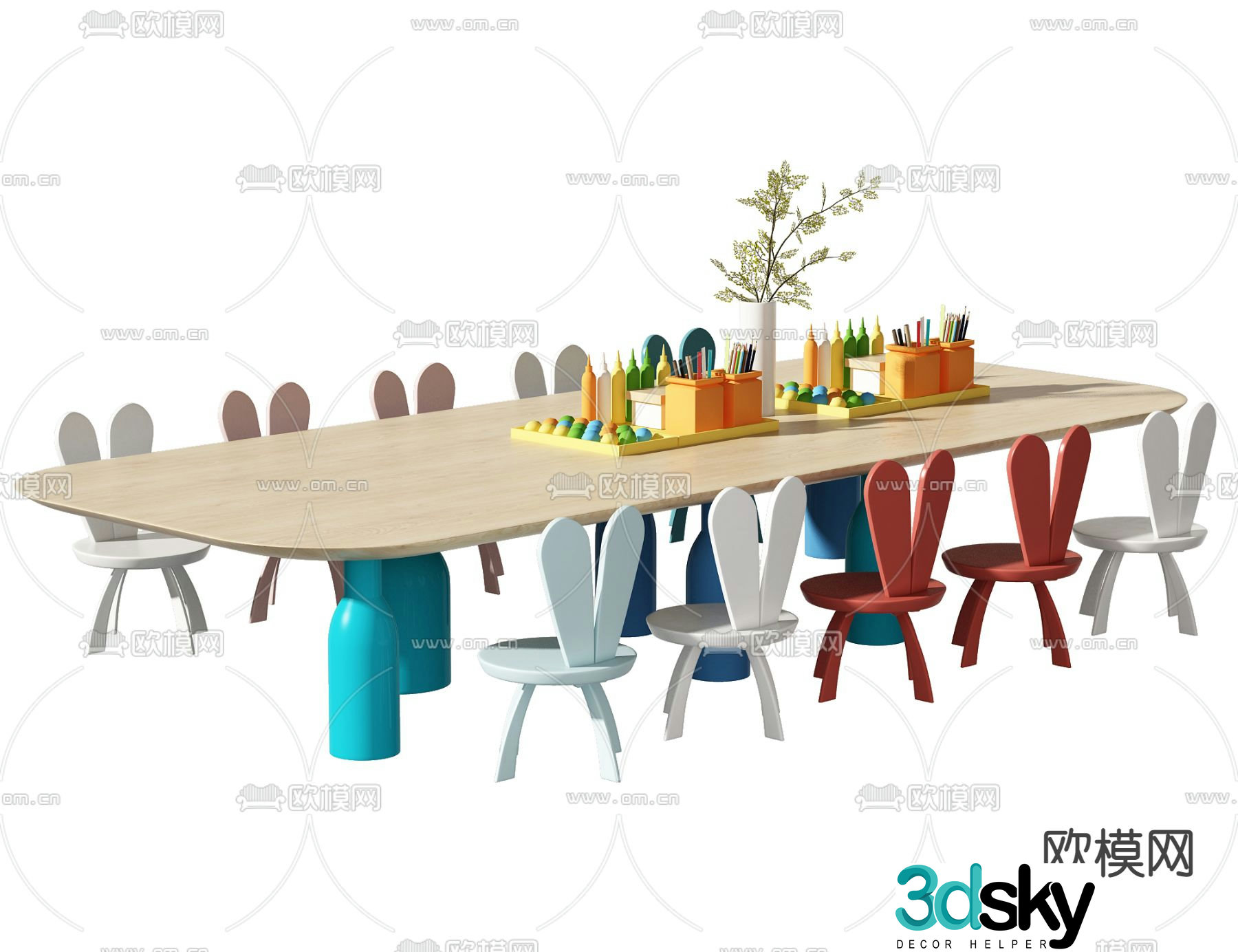 Modern solid wood children’s table and chair 3d model