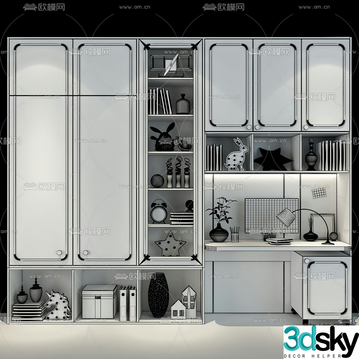 Modern children’s integrated bookcase decorative cabinet 3d model