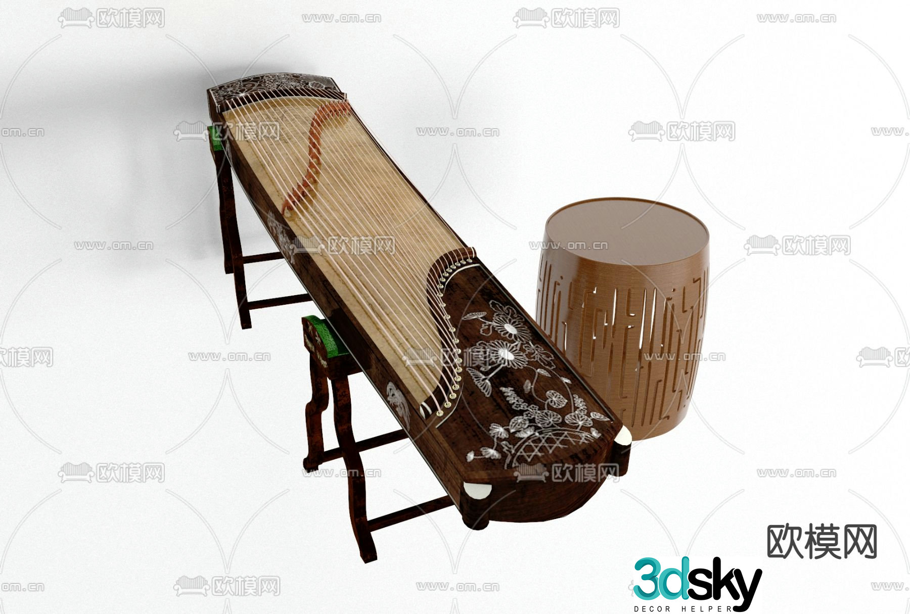 New Chinese style guzheng free 3d model
