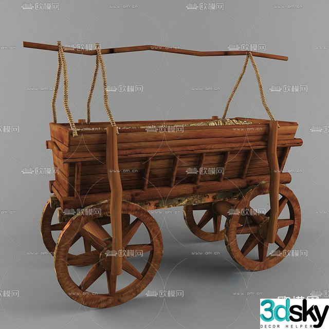 Natural wind transport wooden cart free 3d model