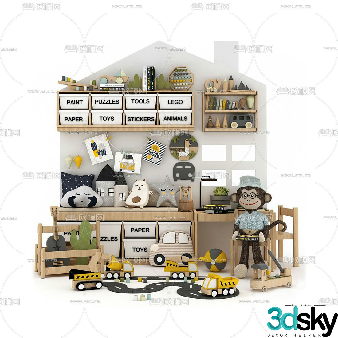 Modern children’s toy storage cabinet 3d model