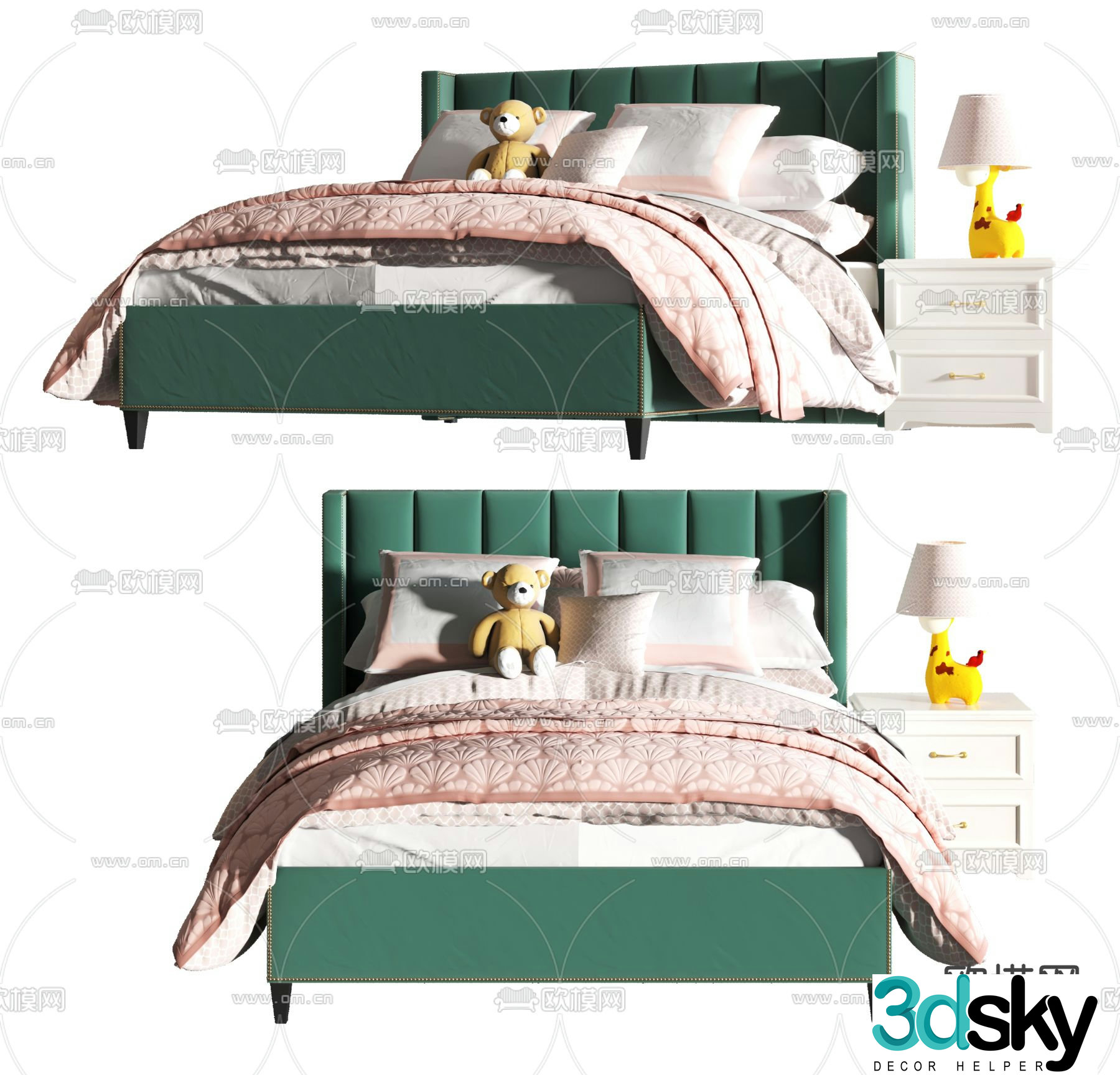 Modern cartoon fabric children’s bed 3d model