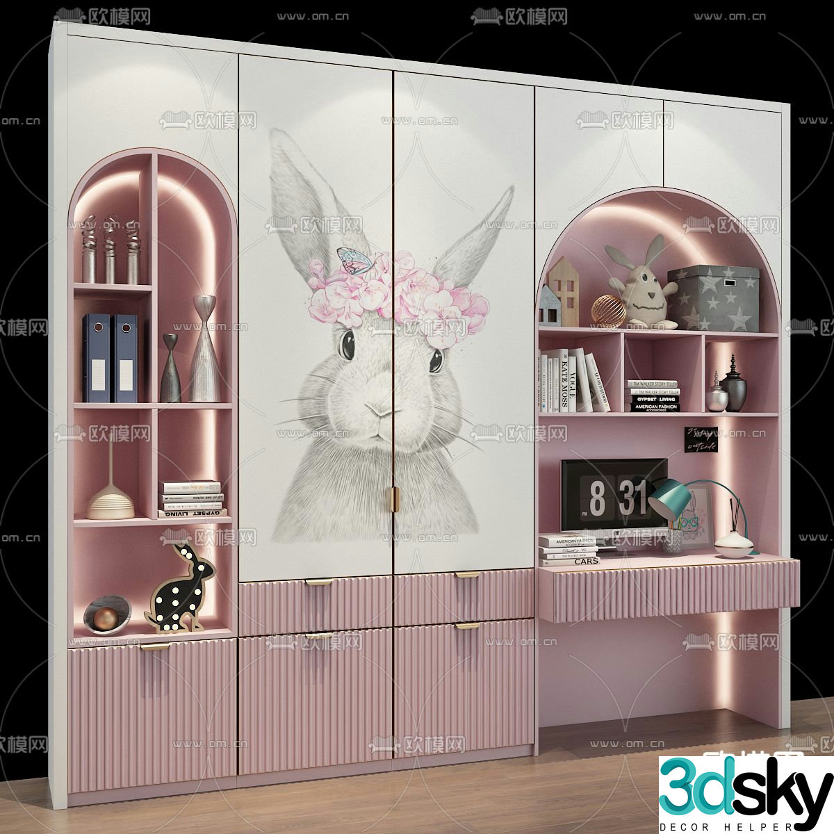 Modern children’s desk integrated wardrobe 3d model
