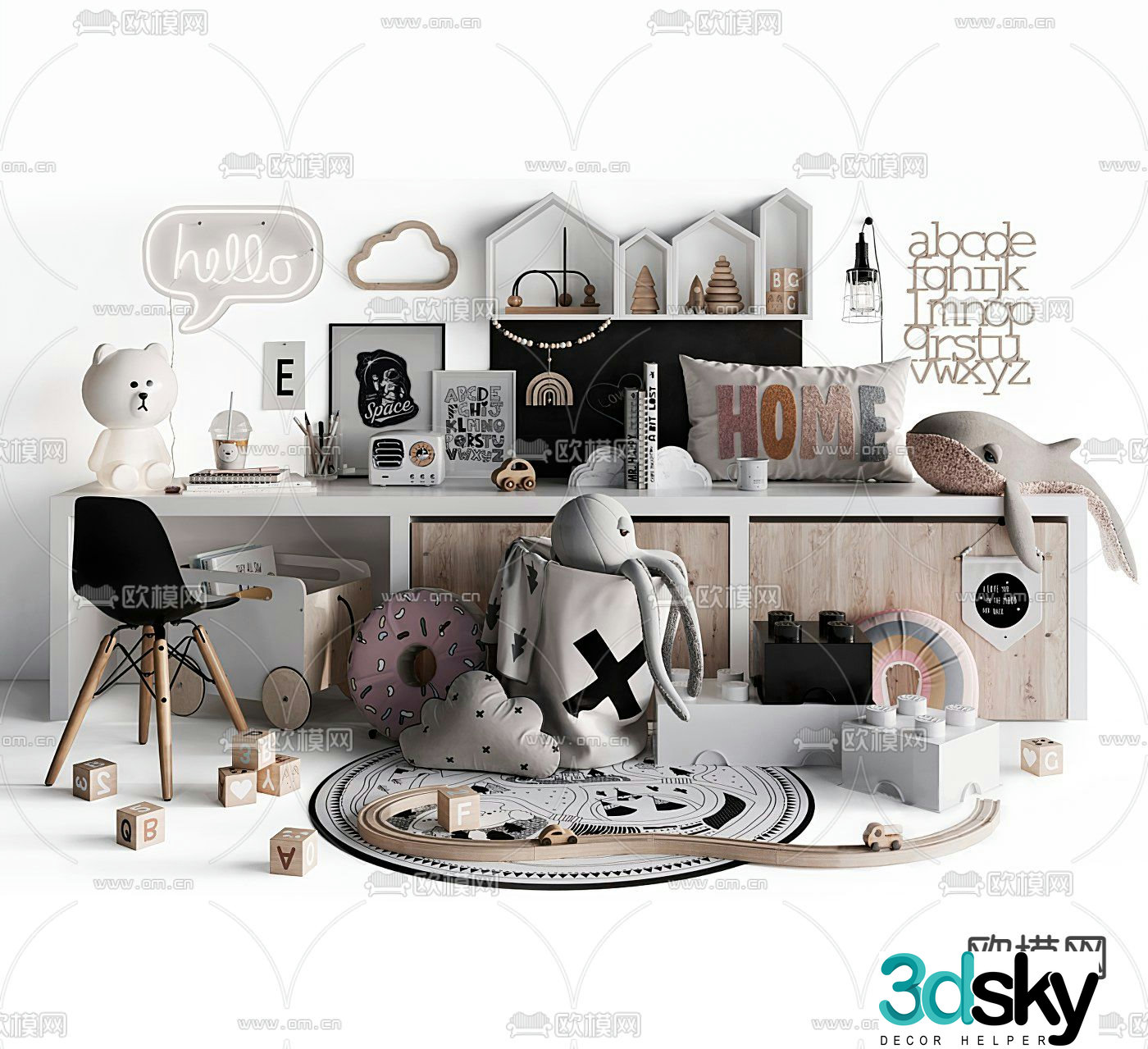Modern children’s toy desk and chair combination 3d model