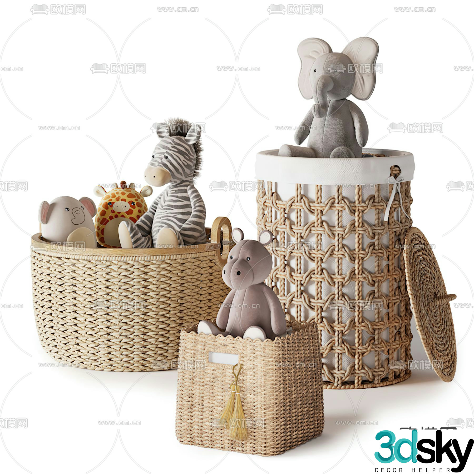 Modern plush toy storage basket 3d model