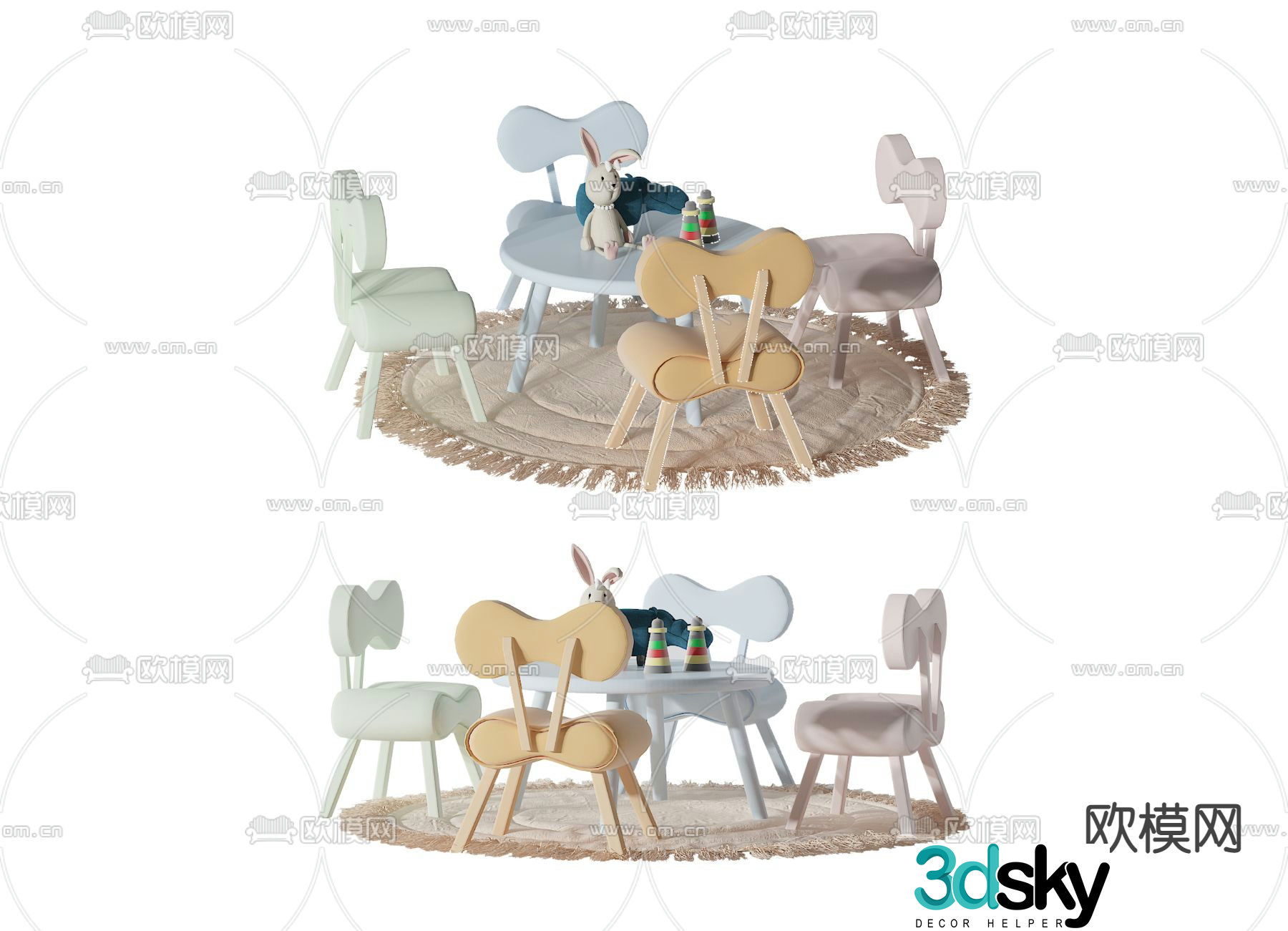 Modern children’s table and chair 3d model