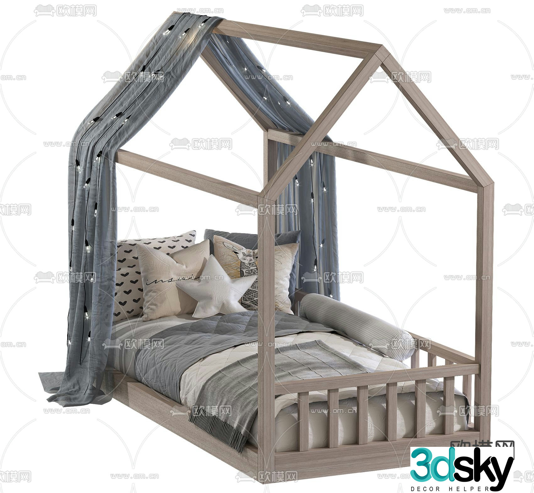 Nordic solid wood children’s bed 3d model