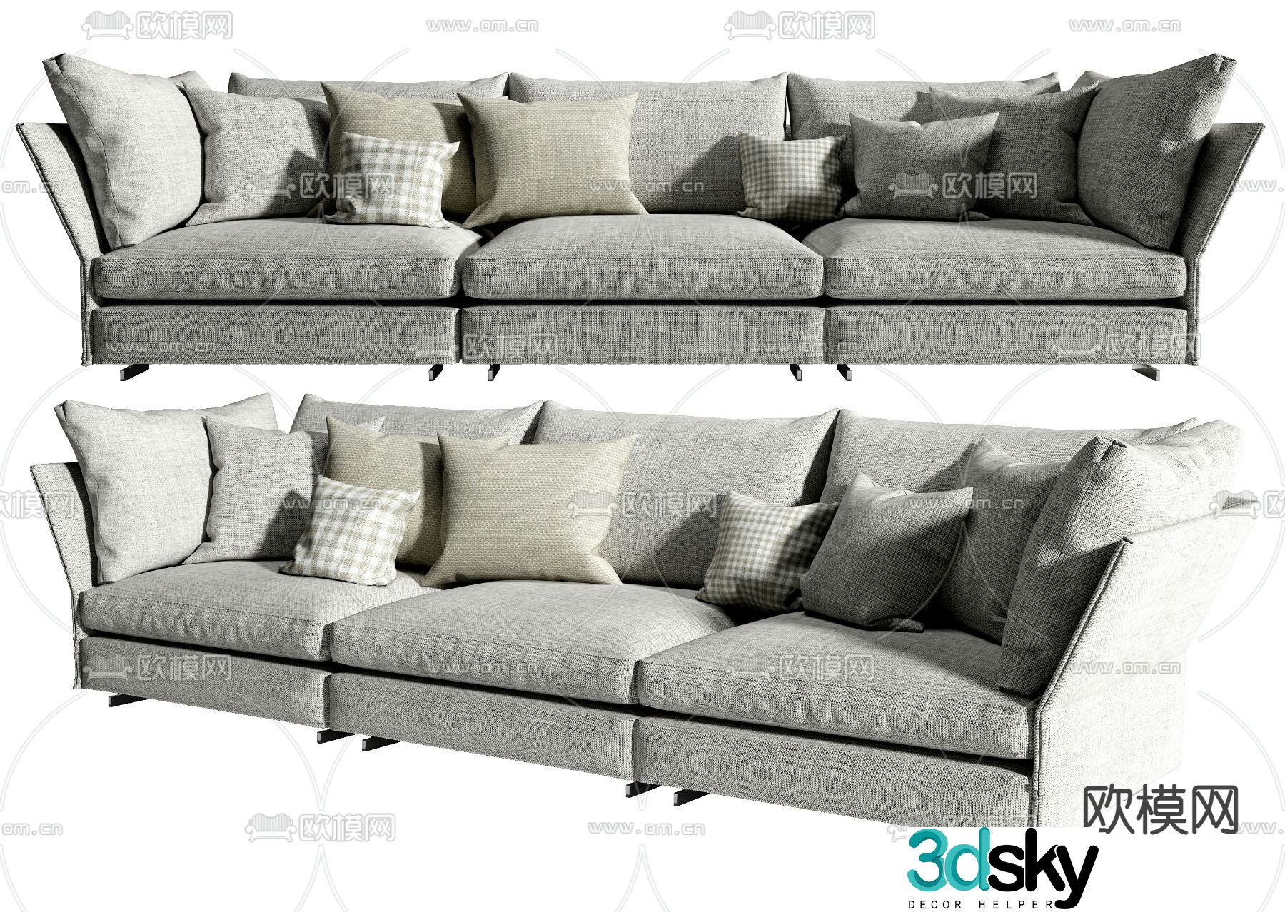 Molteni&C modern fabric multi-seater sofa 3d model