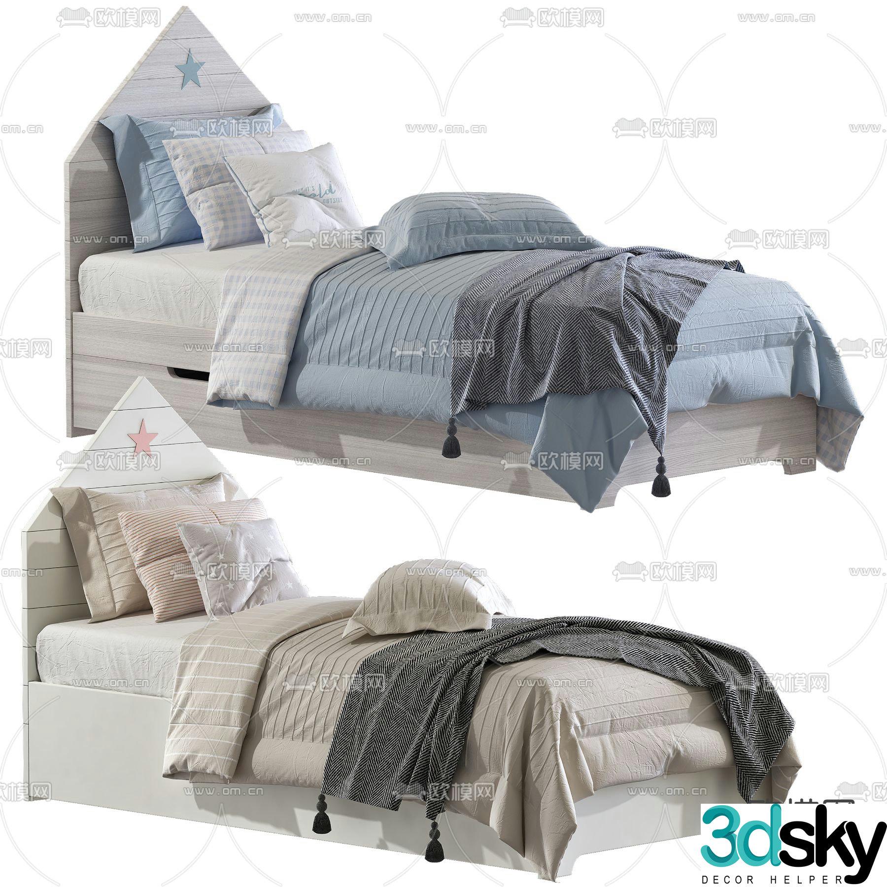 Nordic children’s single bed 3d model