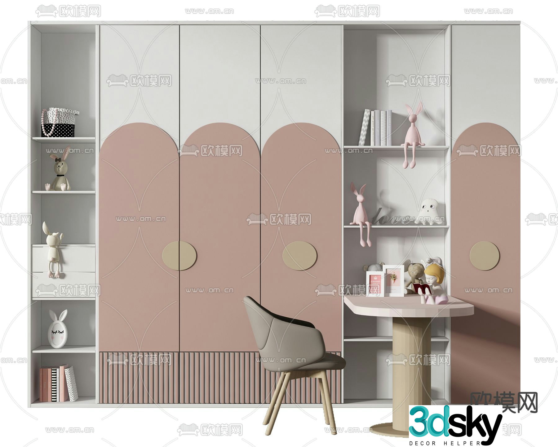 Modern children’s bookcase desk 3d model