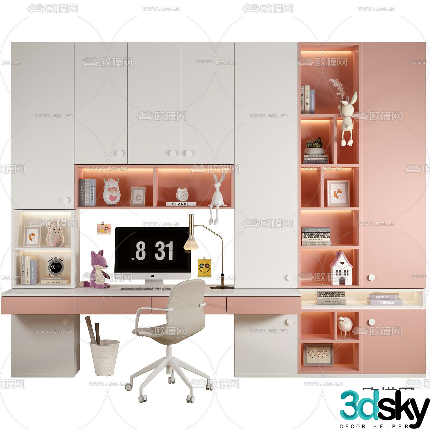 Modern children’s desk bookcase 3d model