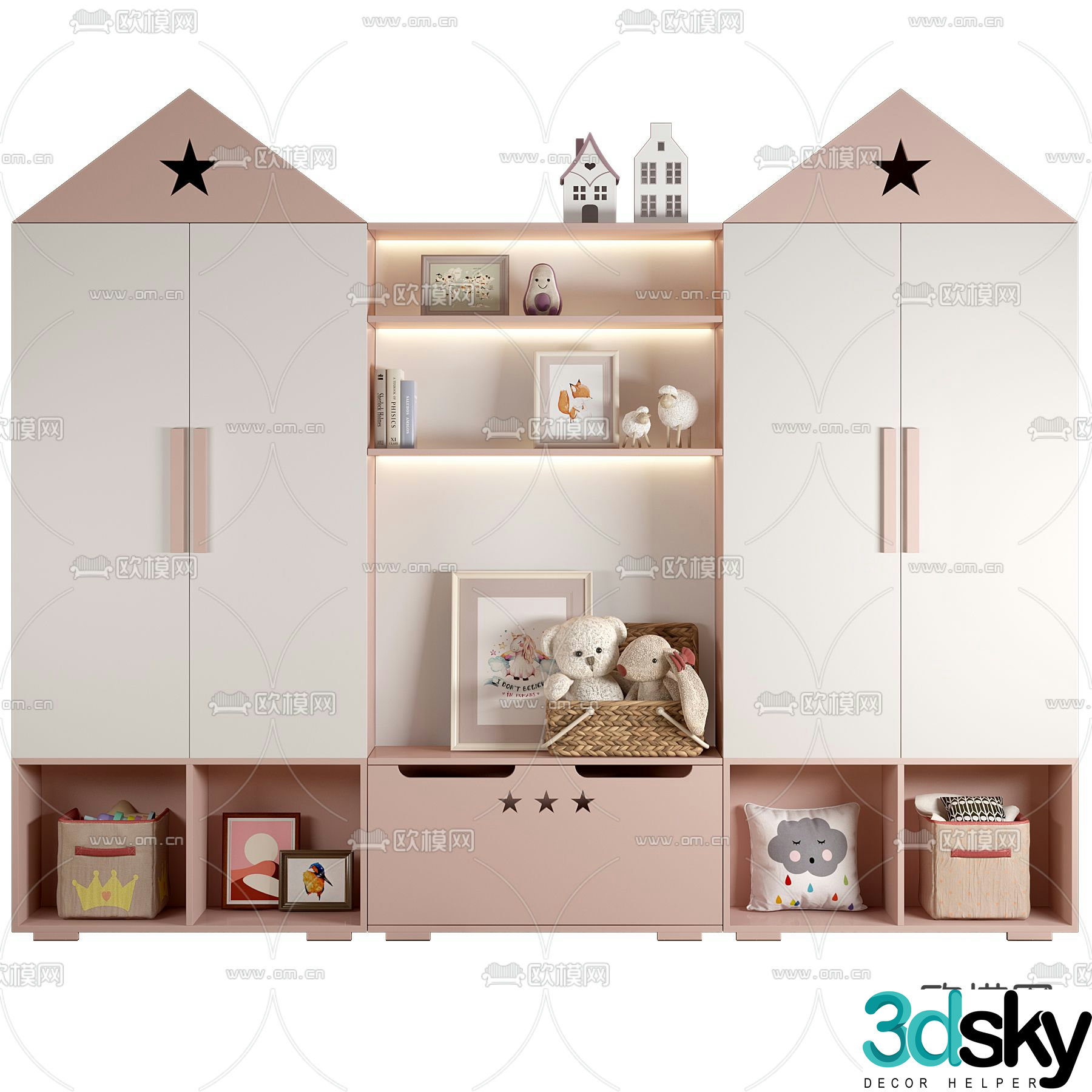 Modern children’s bookcase toy cabinet 3d model
