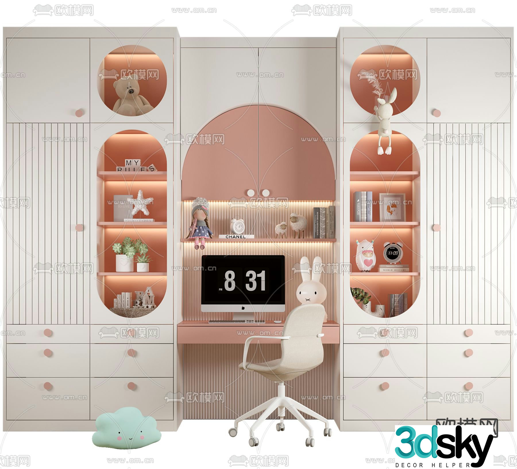 Modern children’s desk bookcase 3d model