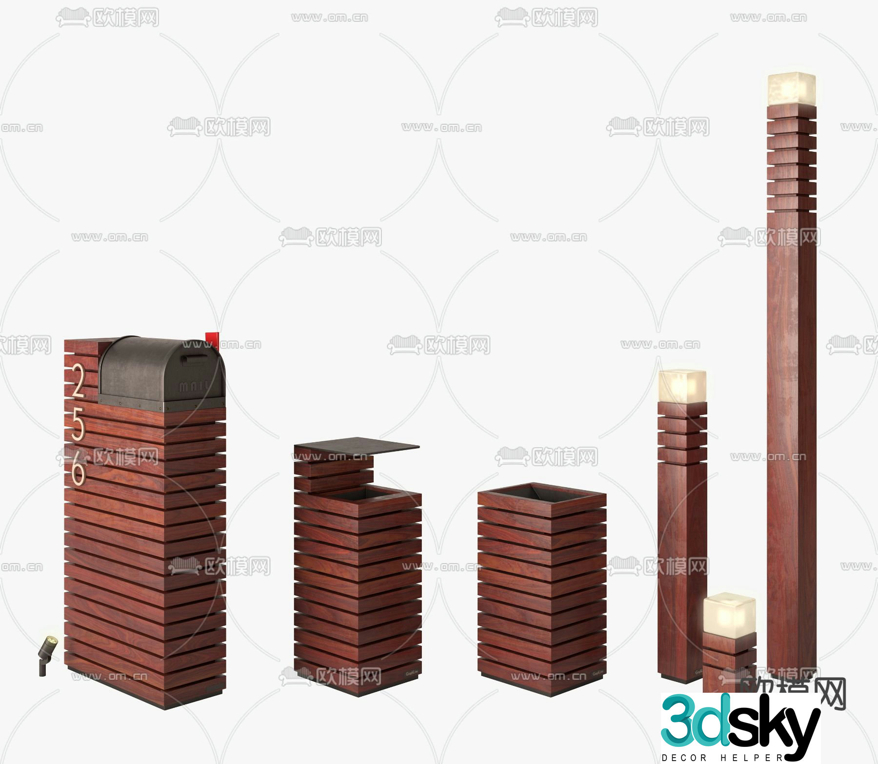 Nordic outdoor trash can mailbox landscape light 3d model