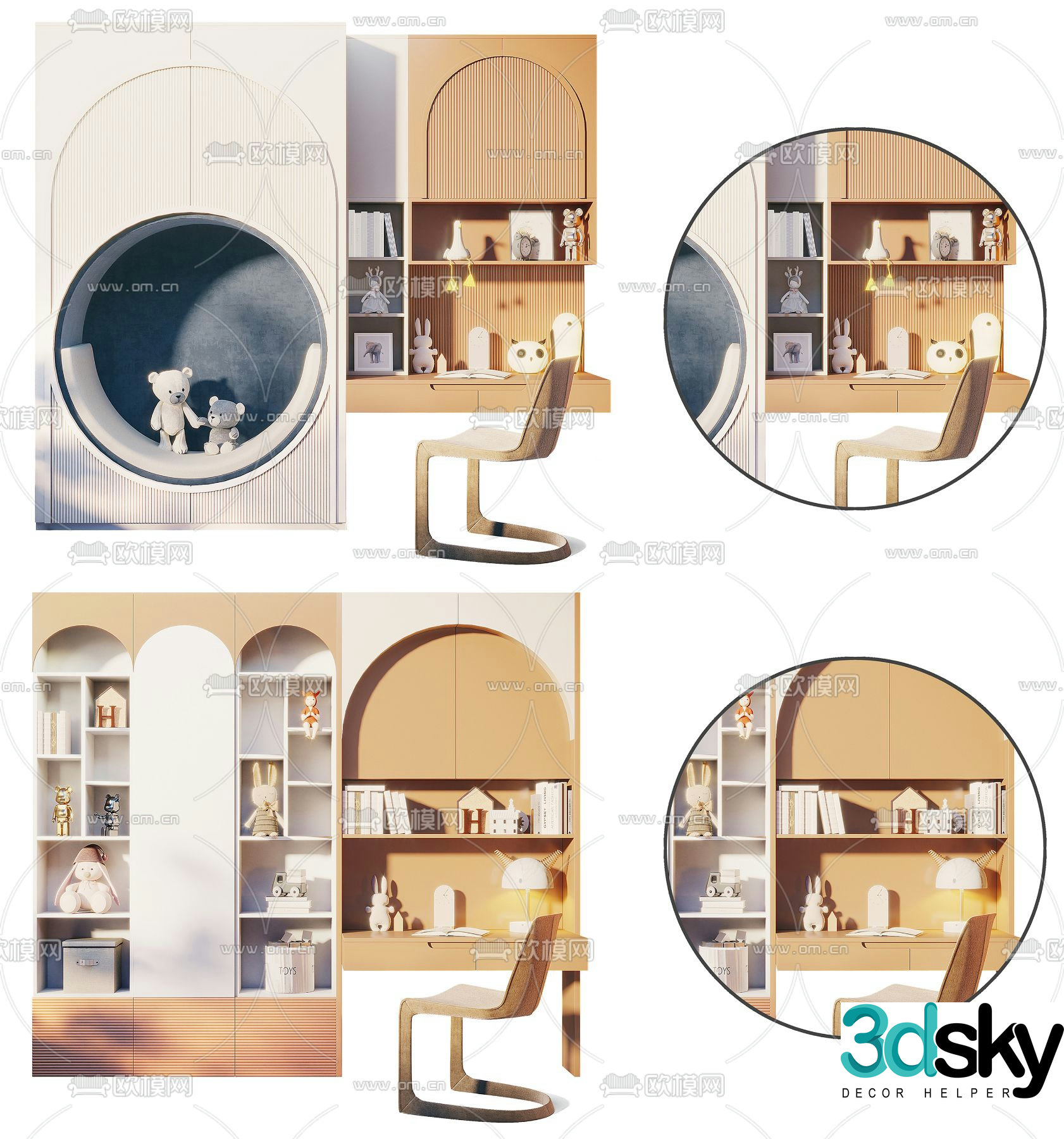 Modern children’s desk bookcase 3d model