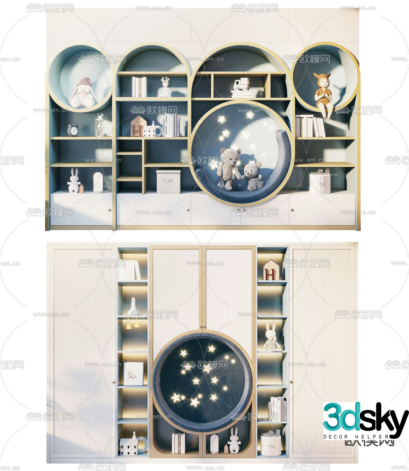 Modern children’s bookcase decorative cabinet 3d model