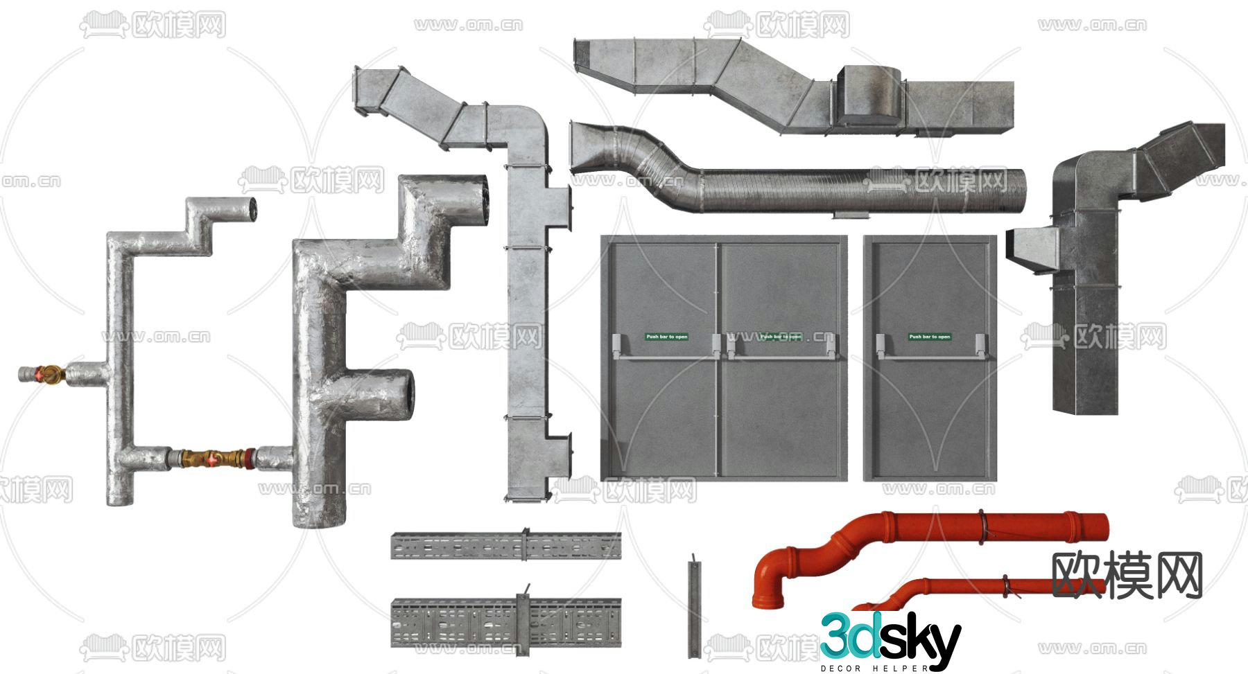 Modern fire door fire pipe smoke pipe 3d model