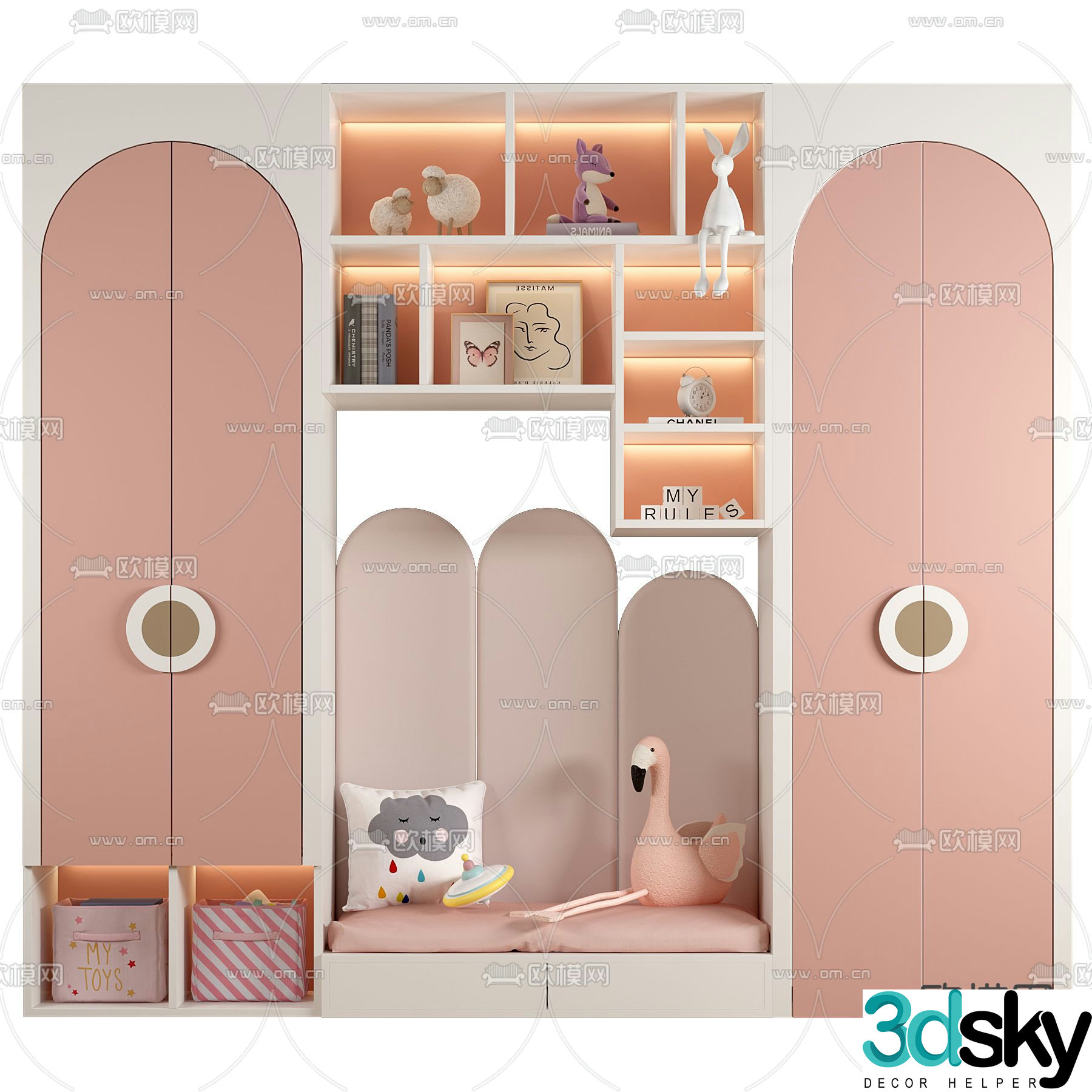 Modern children’s wardrobe bookcase 3d model