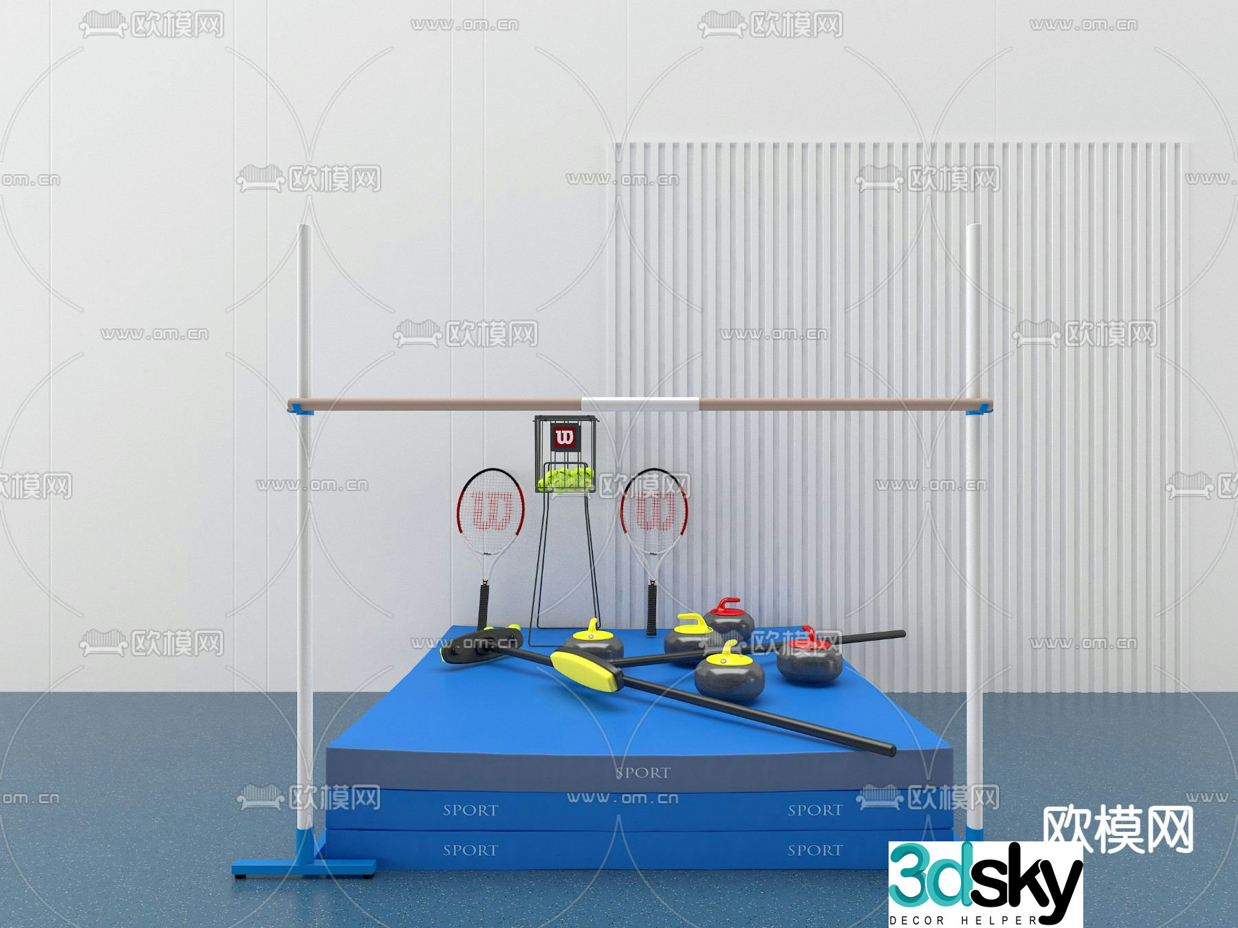 Modern curling tennis sporting goods 3d model