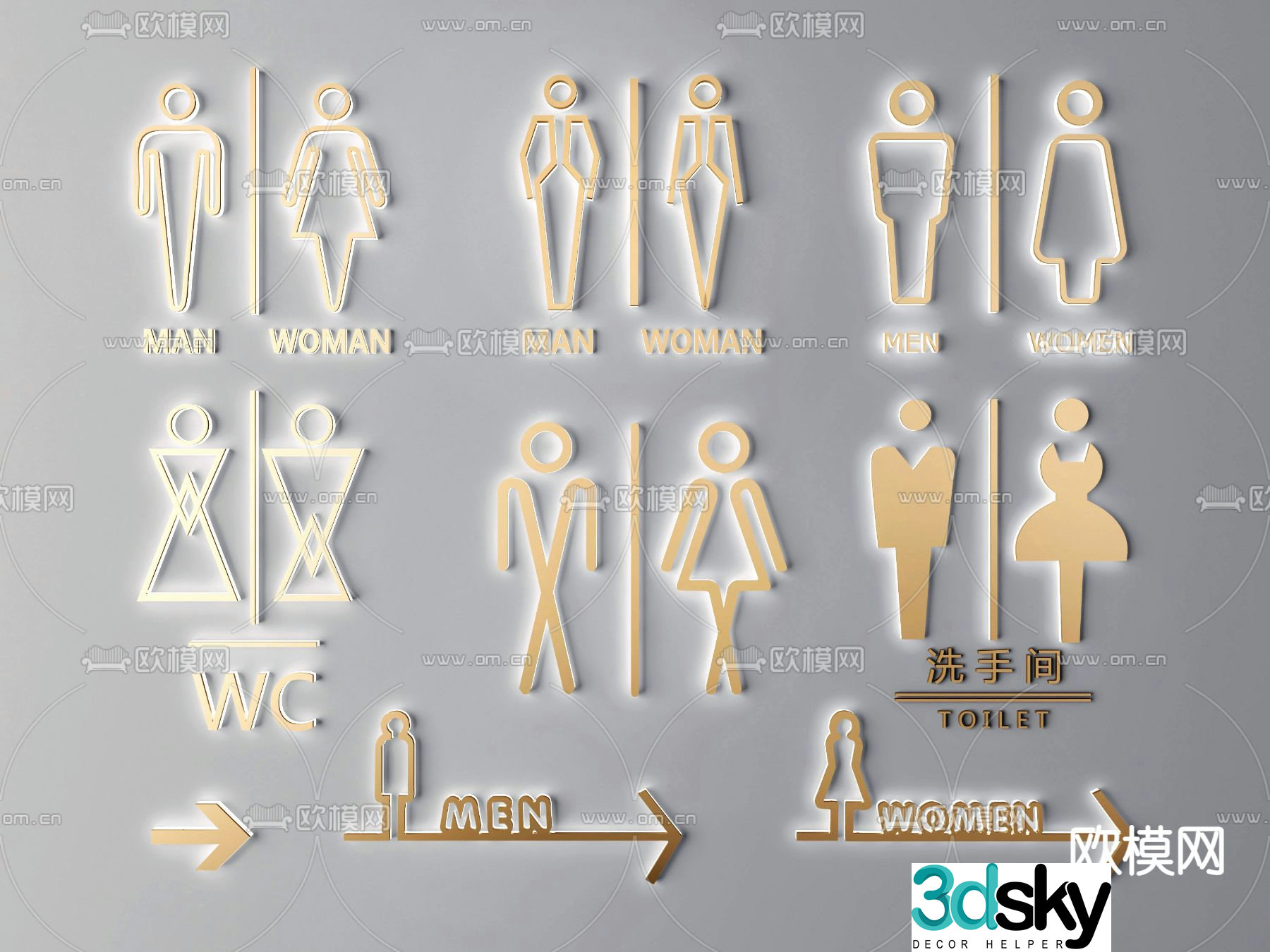 Modern bathroom signage 3d model