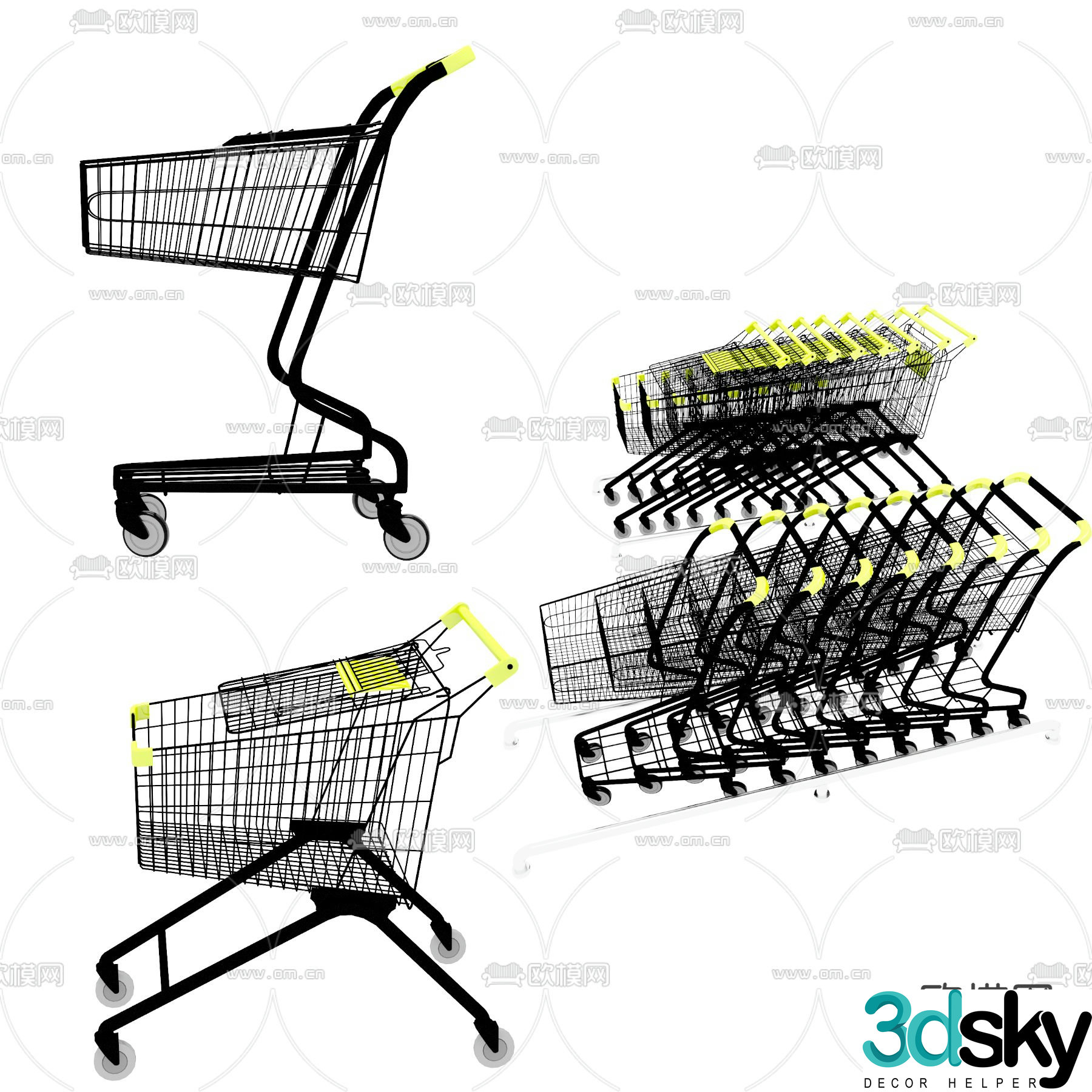 Modern supermarket shopping cart 3d model
