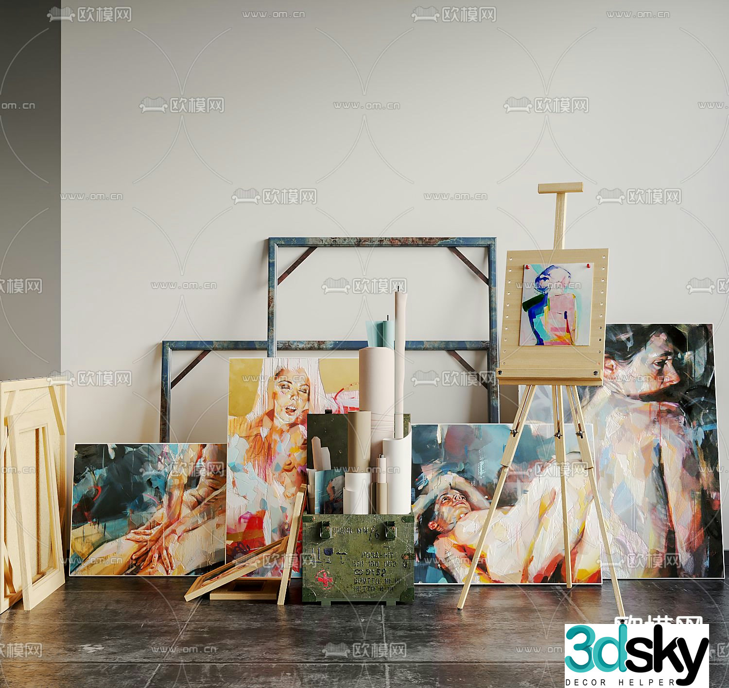 Modern art easel frame 3d model