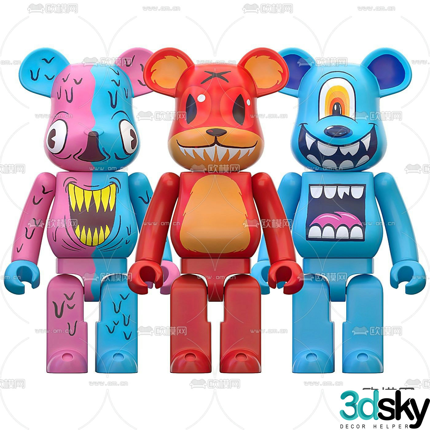 Modern trendy kaws sculpture 3d model