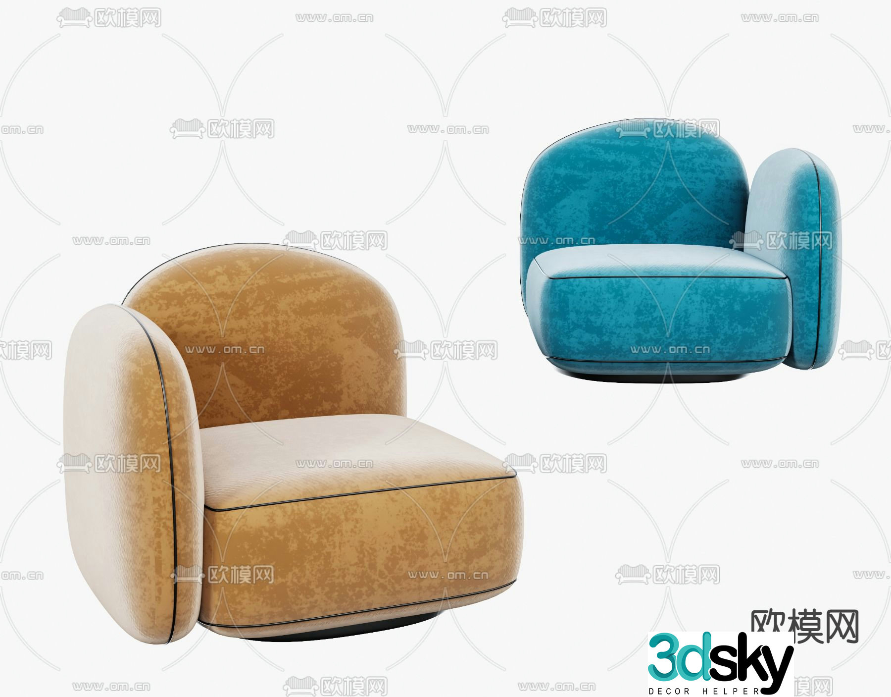 BAXTER fabric leisure sofa 3d model