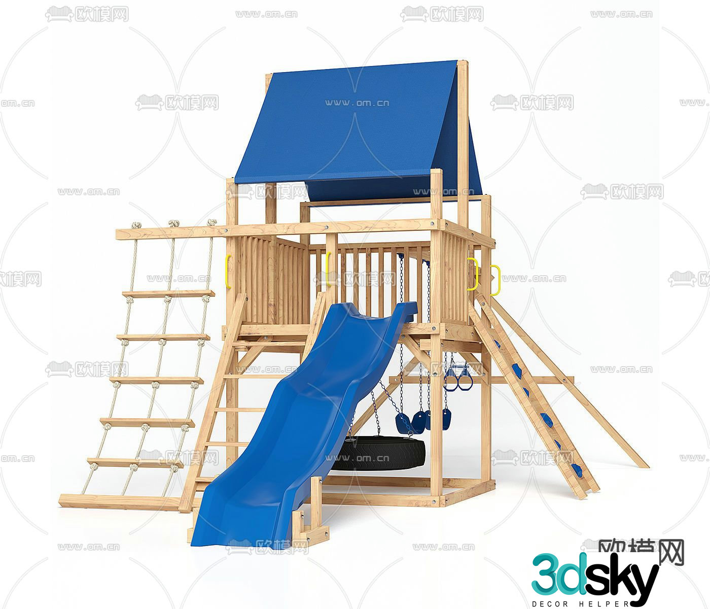 Modern solid wood children's outdoor slide 3d model