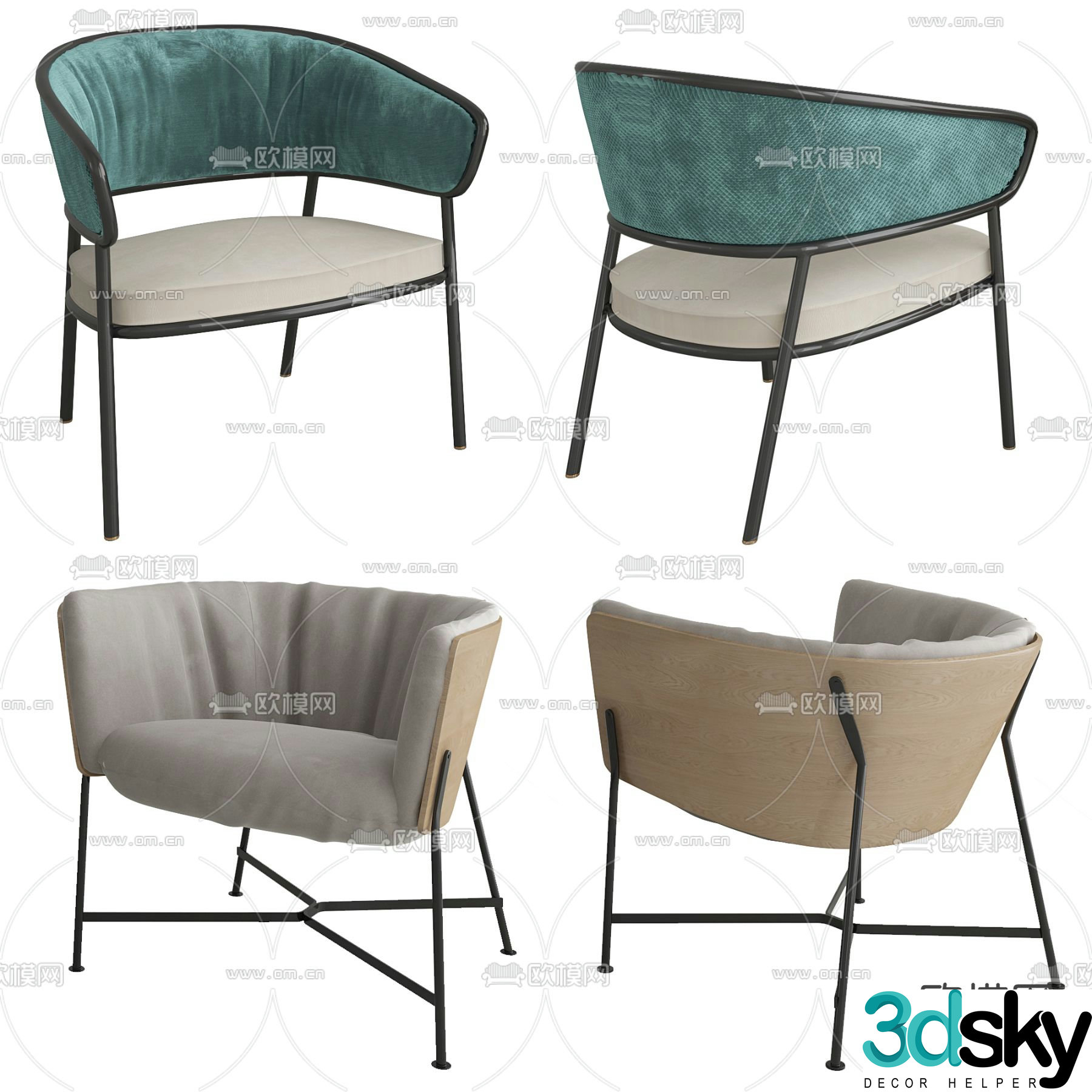 BAXTER fabric leisure chair 3d model