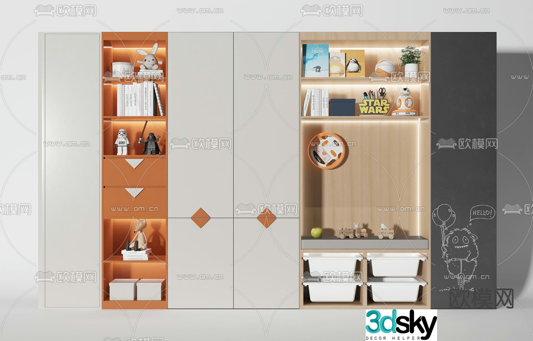 Modern children’s decorative cabinet bookcase 3d model