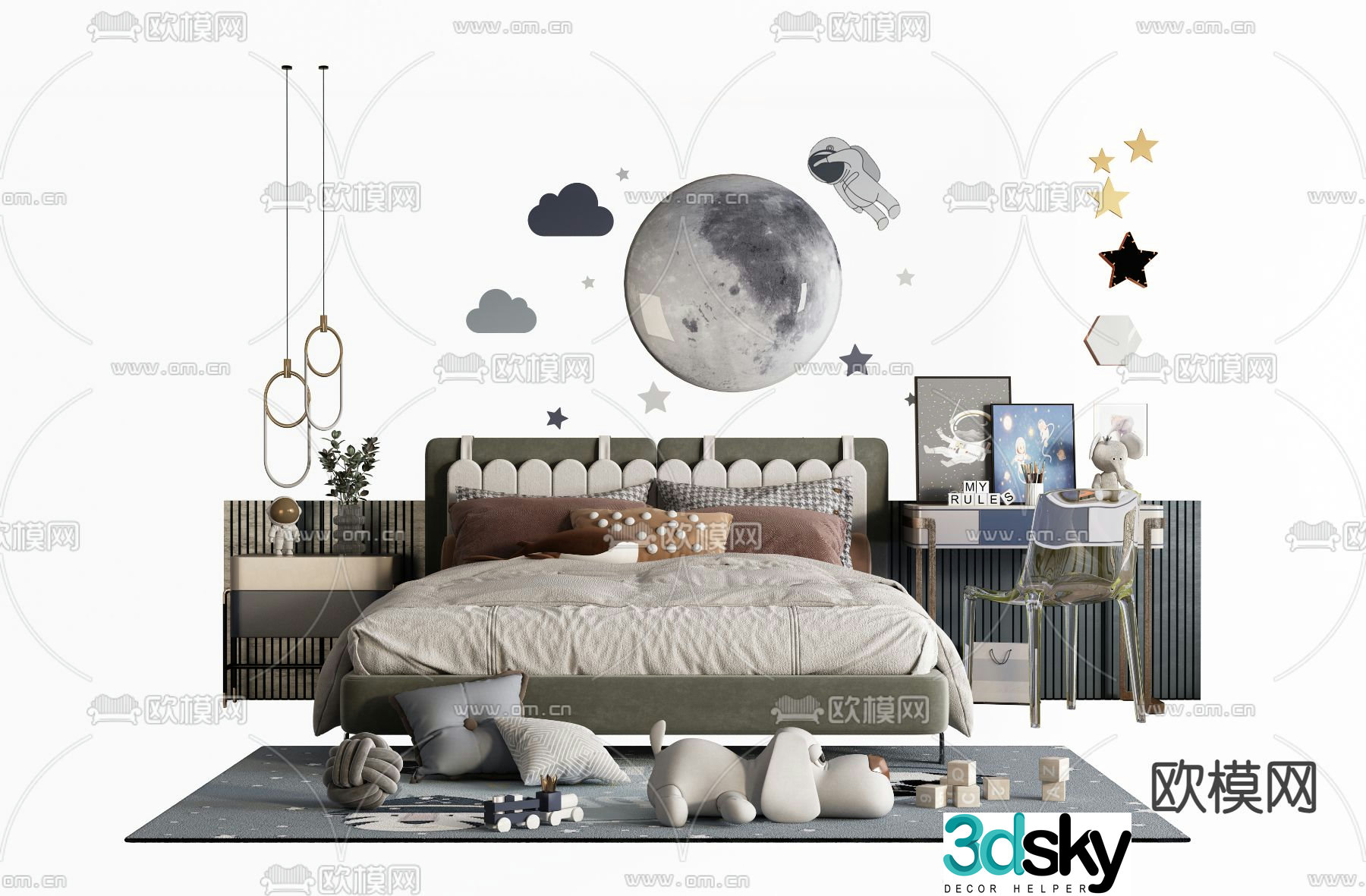 Modern fabric children’s bed 3d model