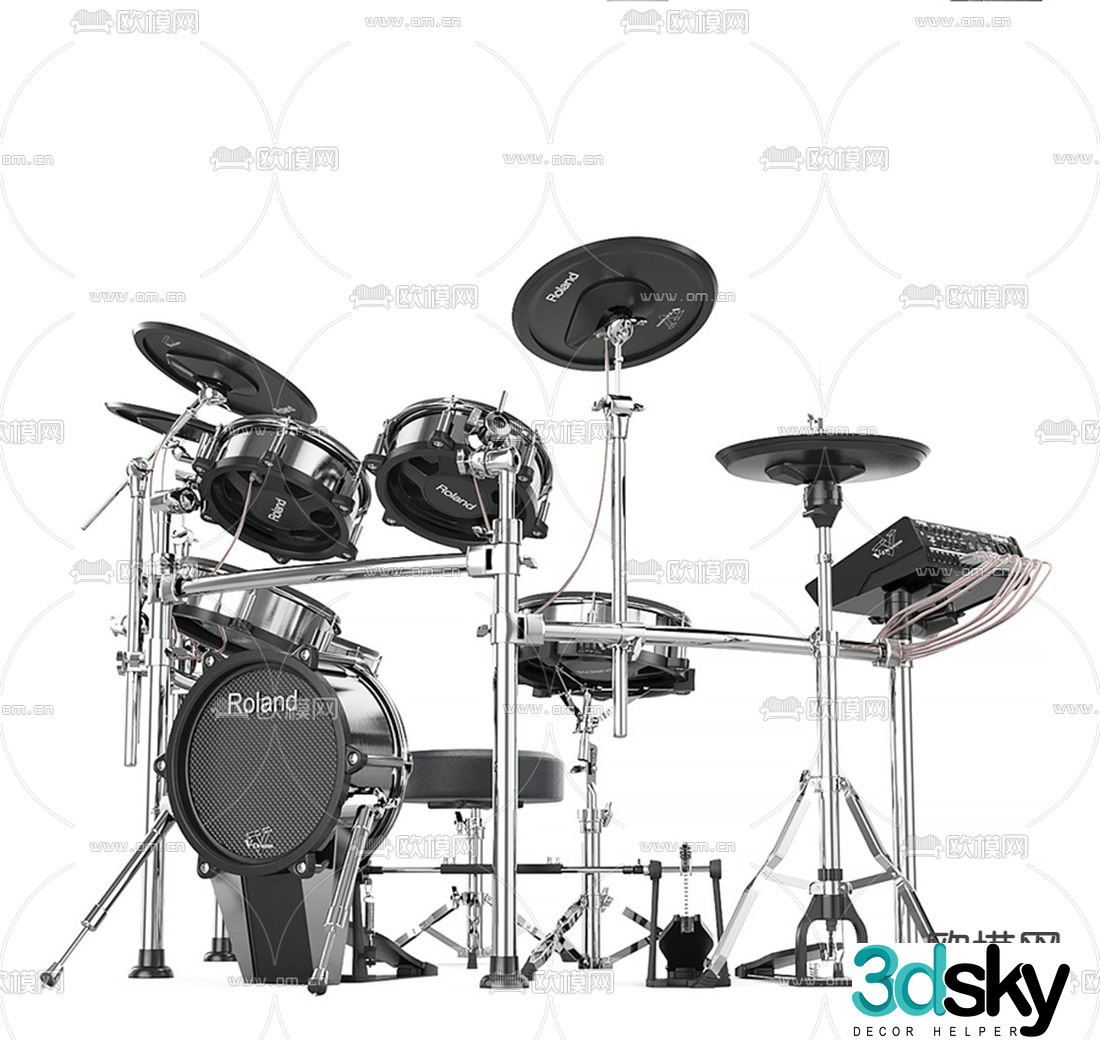 Modern musical instrument drum set 3d model