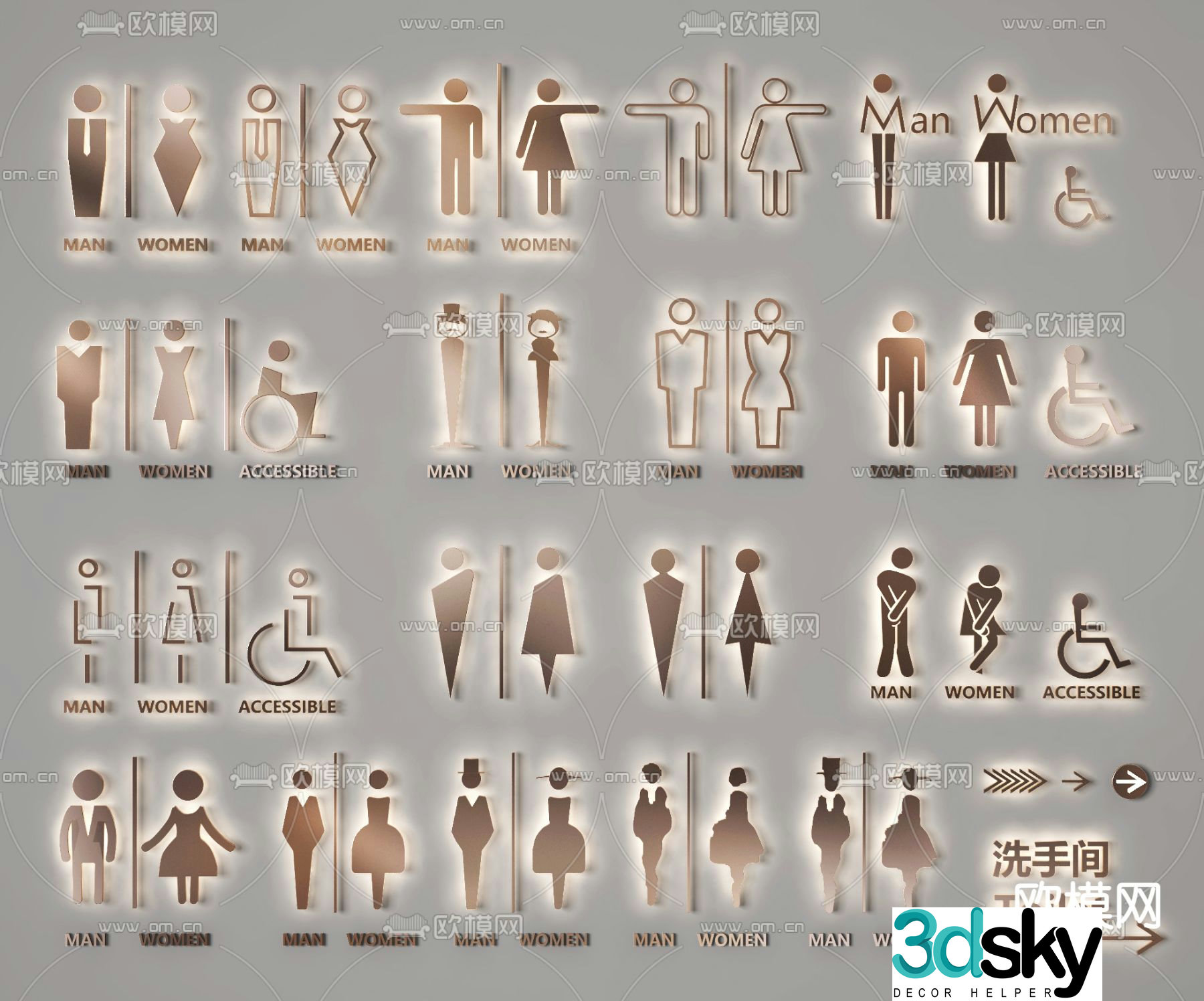 Modern bathroom signage 3d model