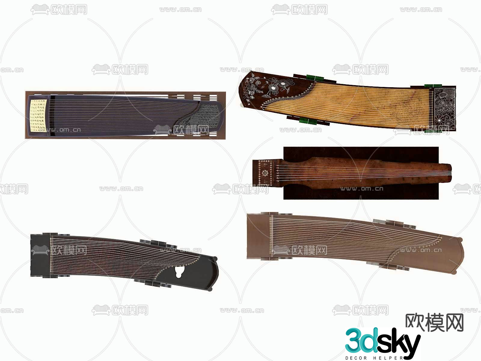 New Chinese style Guqin Guzheng 3D model
