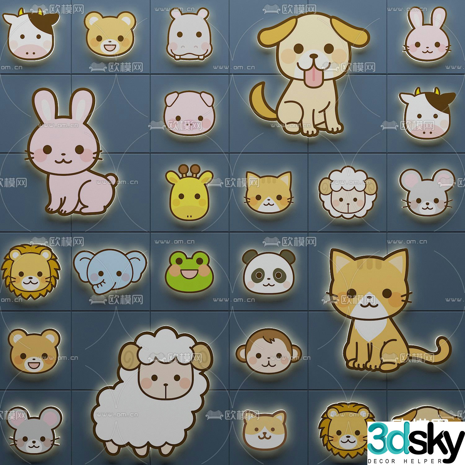 Modern cartoon animal wall decoration pendant 3d model
