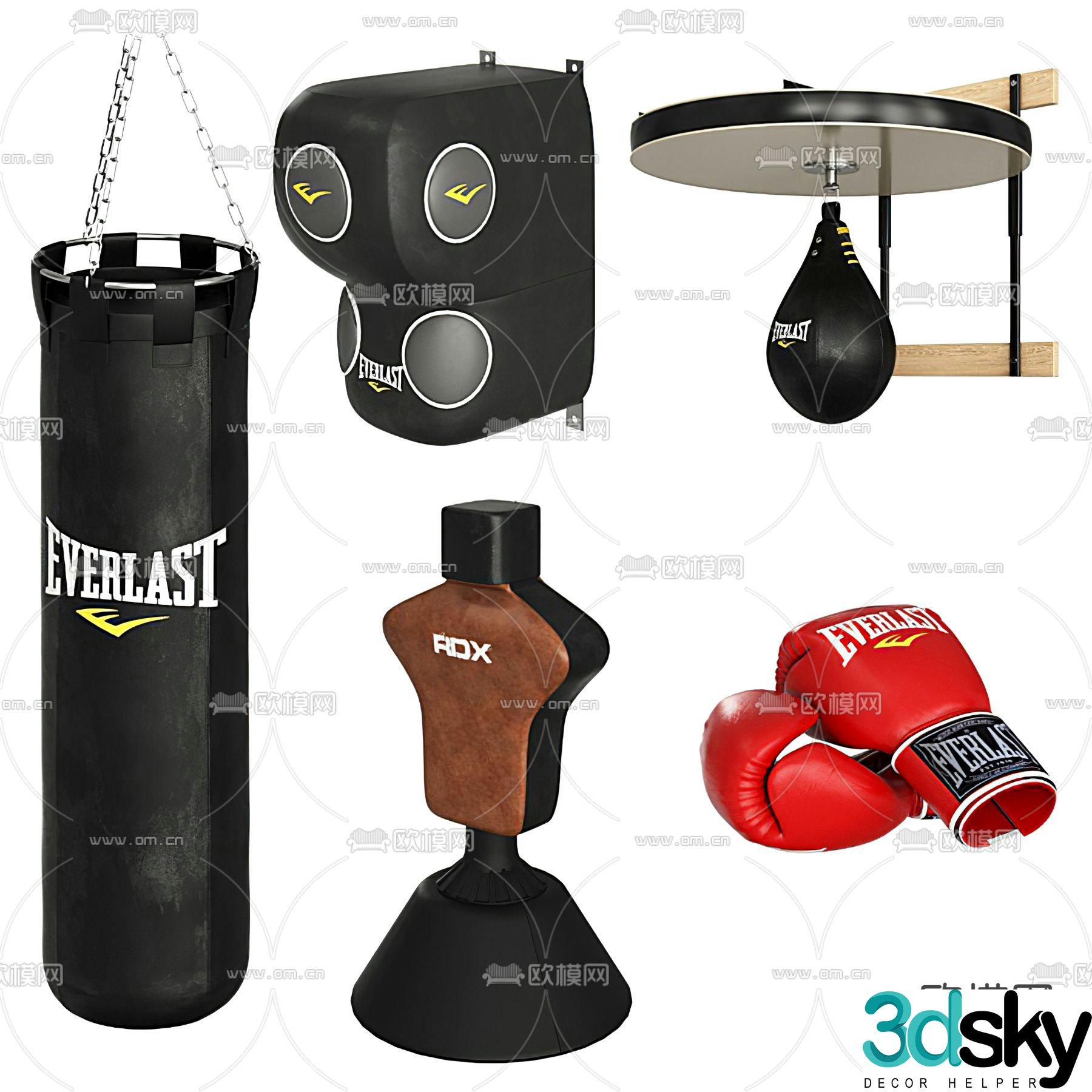 Modern boxing punching bag wooden stakes fitness equipment 3d model