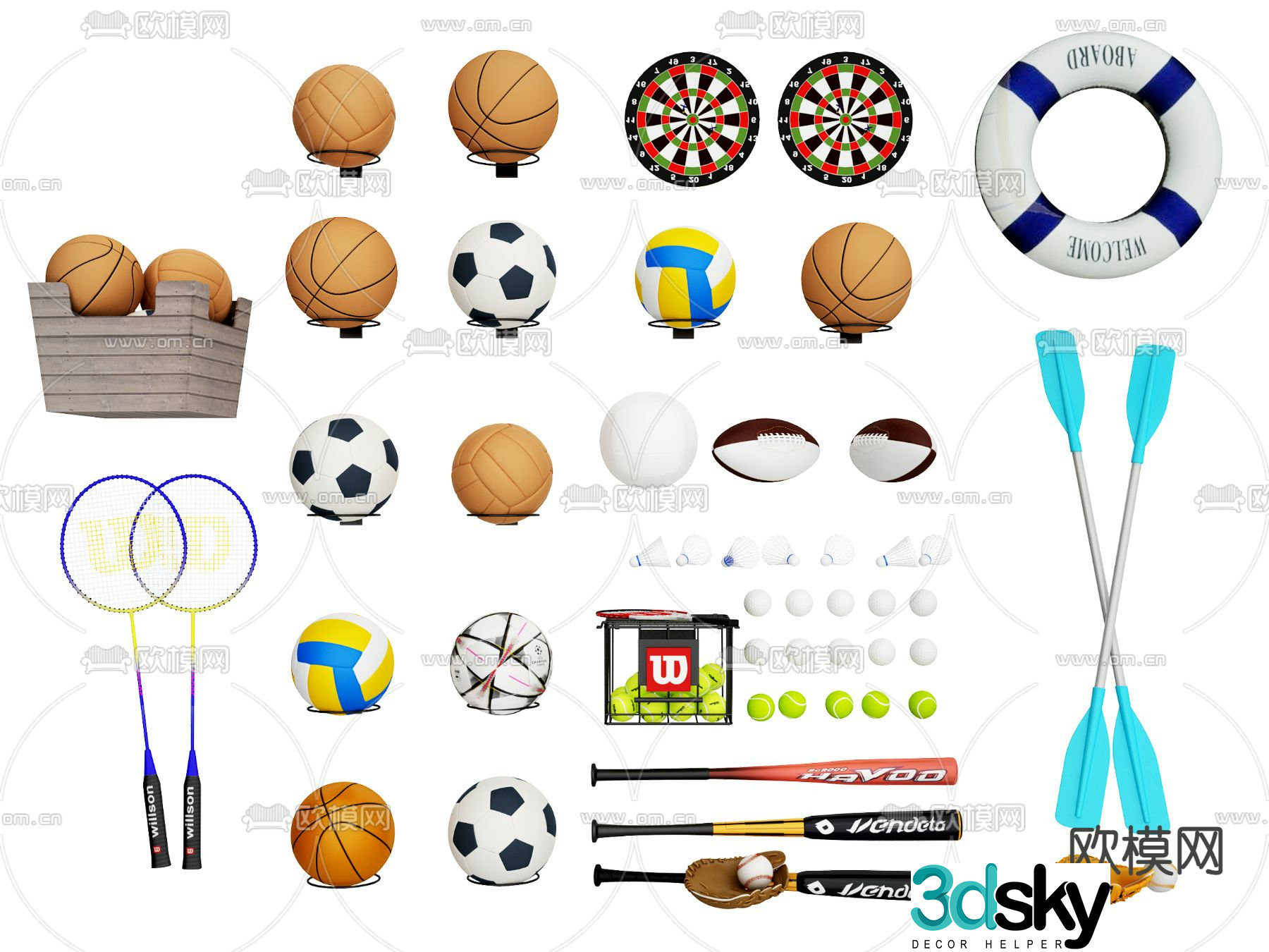 Modern football basketball sporting goods 3d model