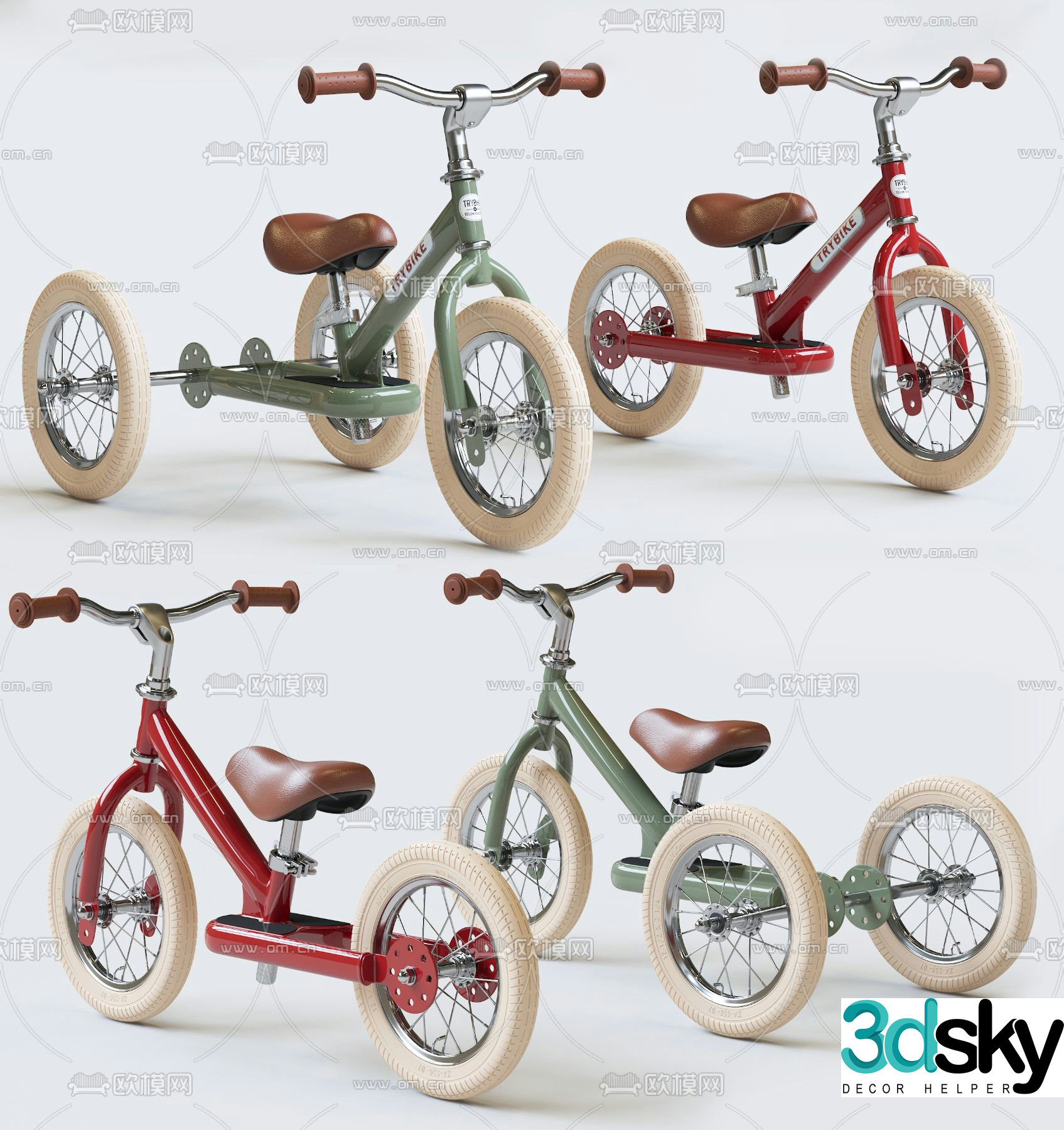 Modern children’s bicycle tricycle 3d model