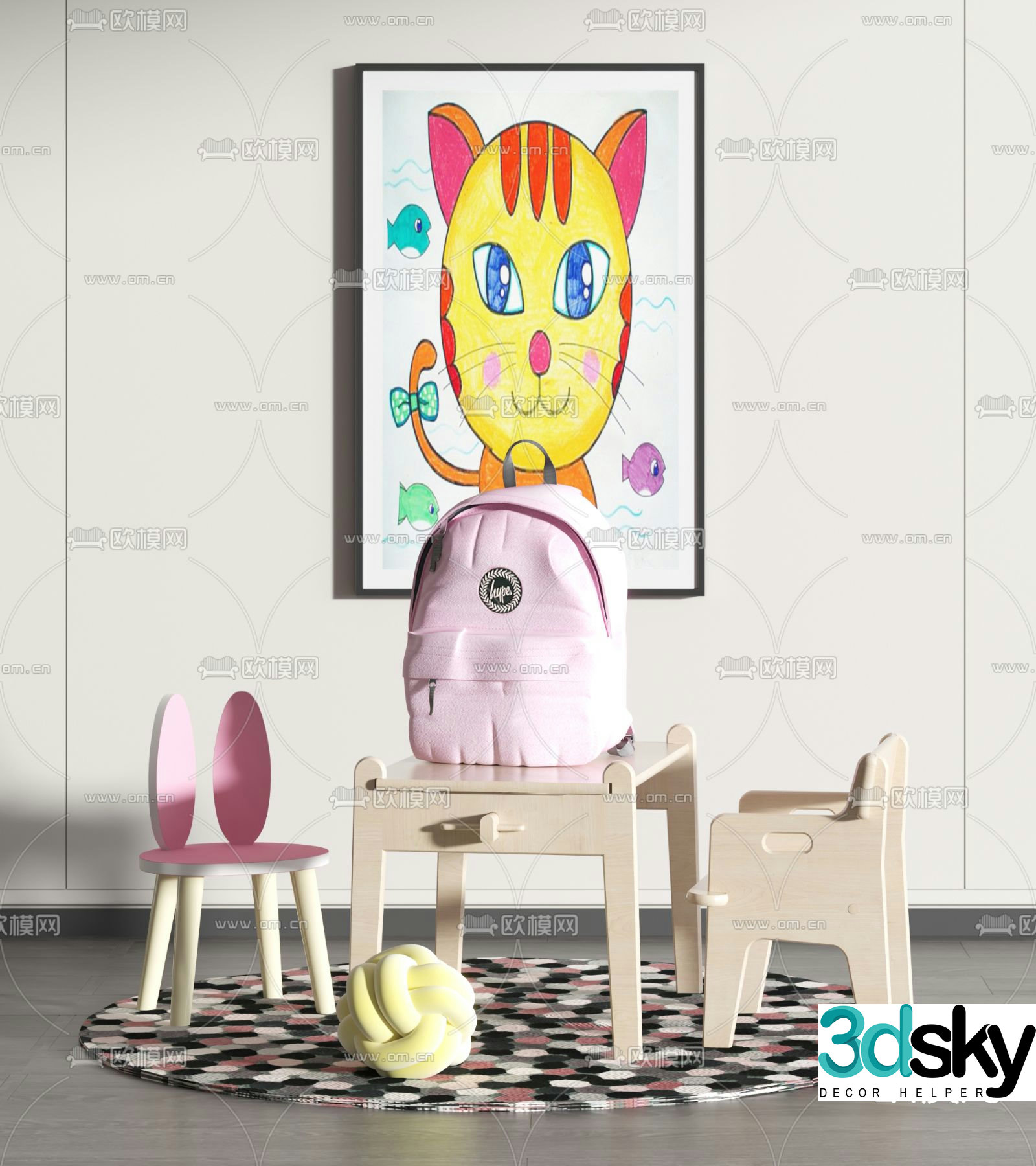 Modern children’s table and chair 3d model