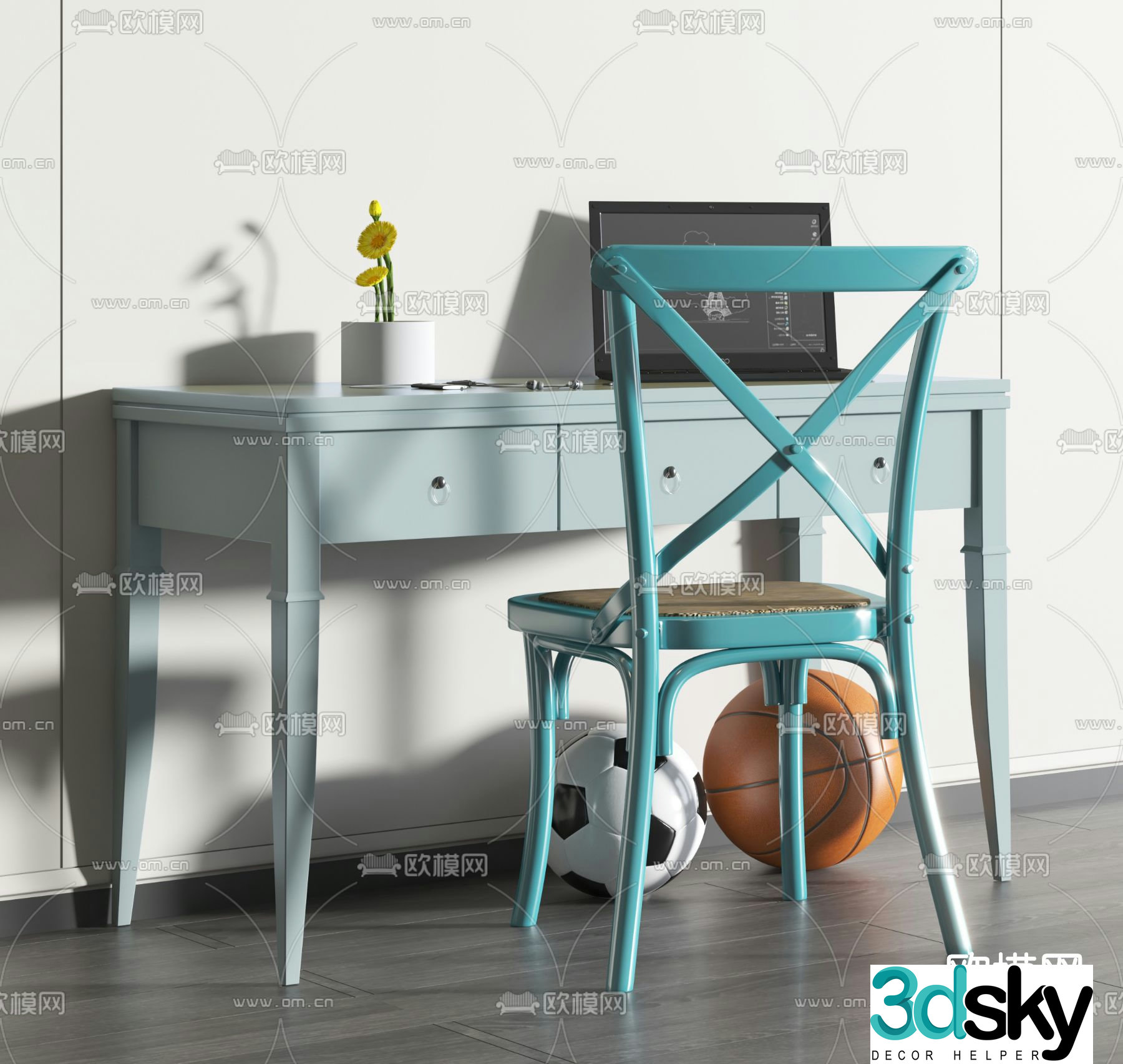 Nordic children’s desk and chair 3d model