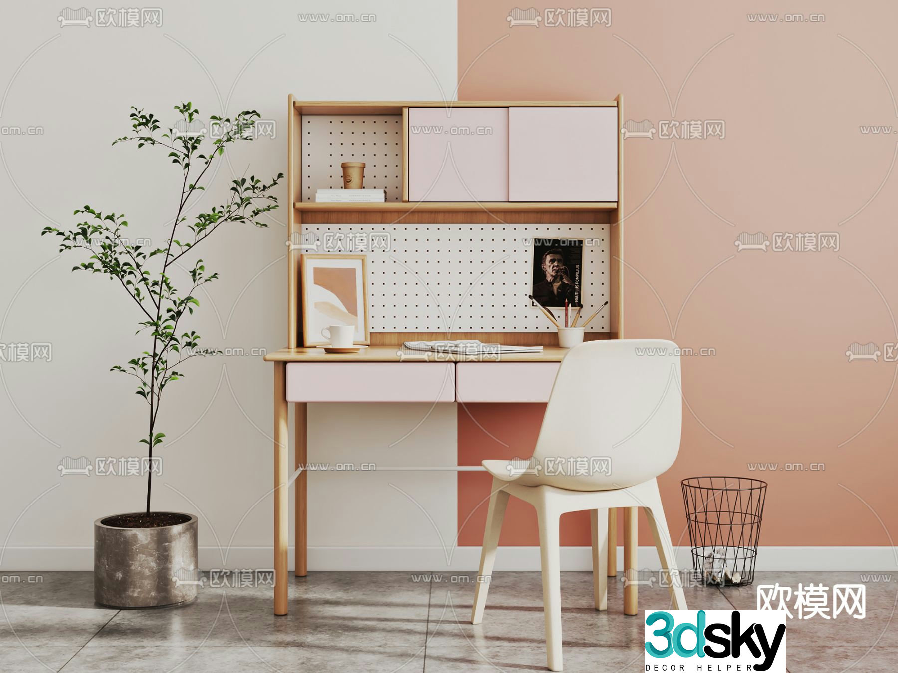 Nordic solid wood children’s desk 3d model