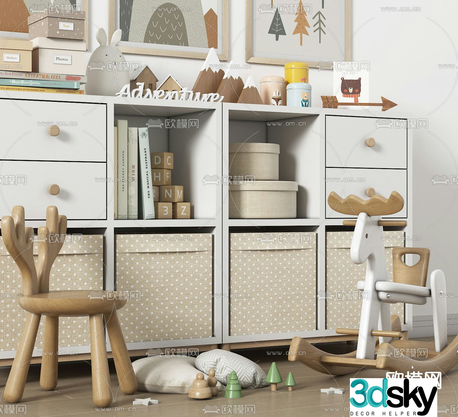 Modern children’s toy decorative storage cabinet 3d model