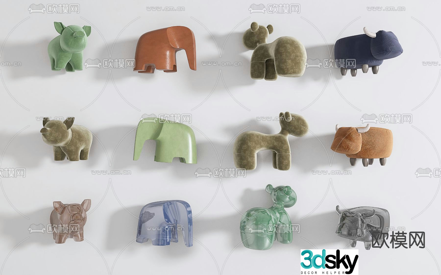 Modern acrylic animal children’s low stool 3d model