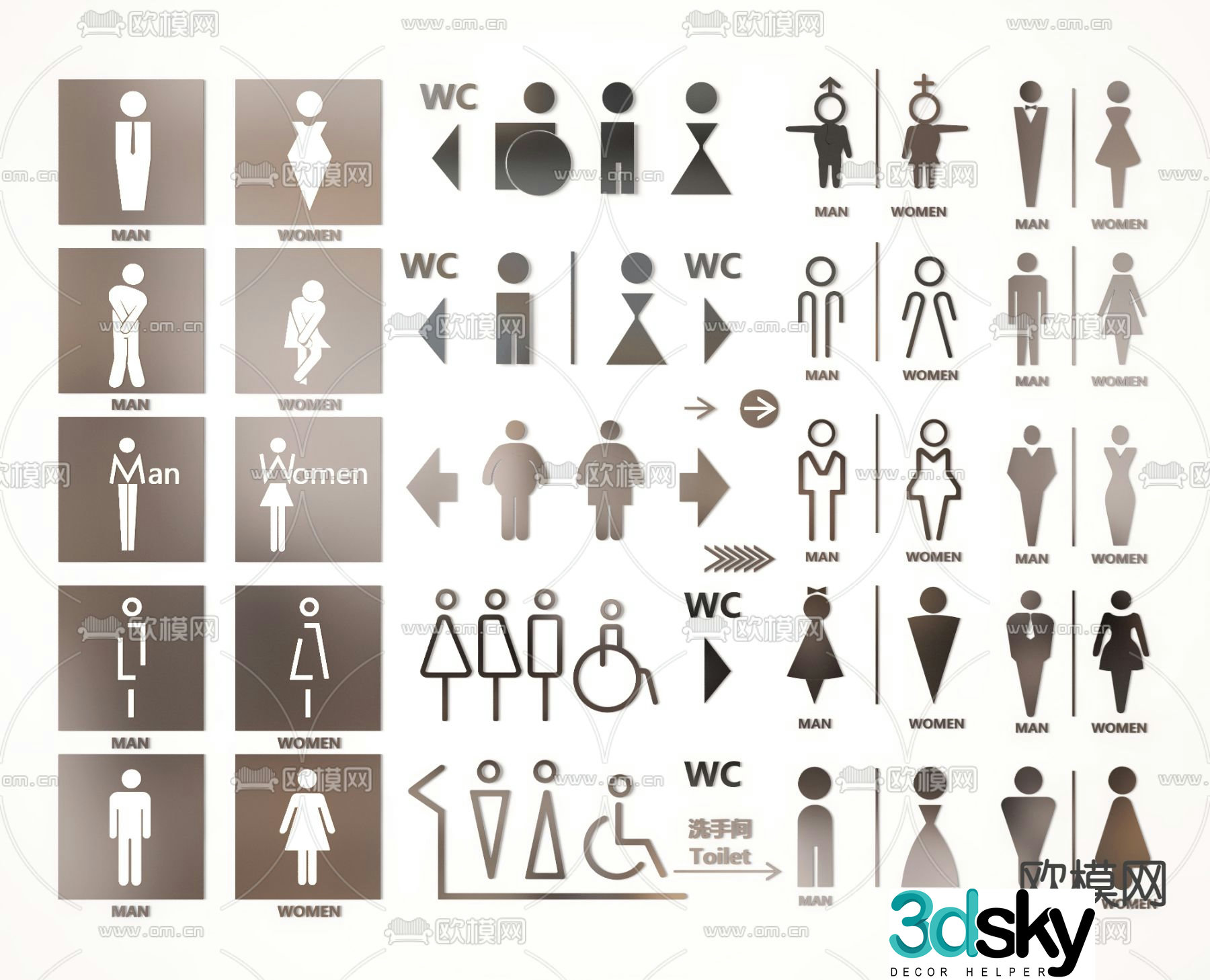 Modern bathroom signage guide 3d model