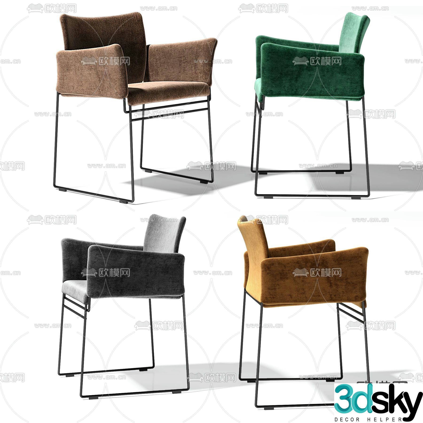 Cassina velvet side chair 3d model