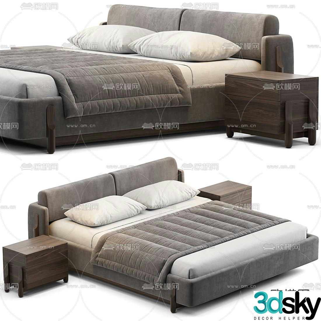 Meridiani modern fabric double bed 3d model