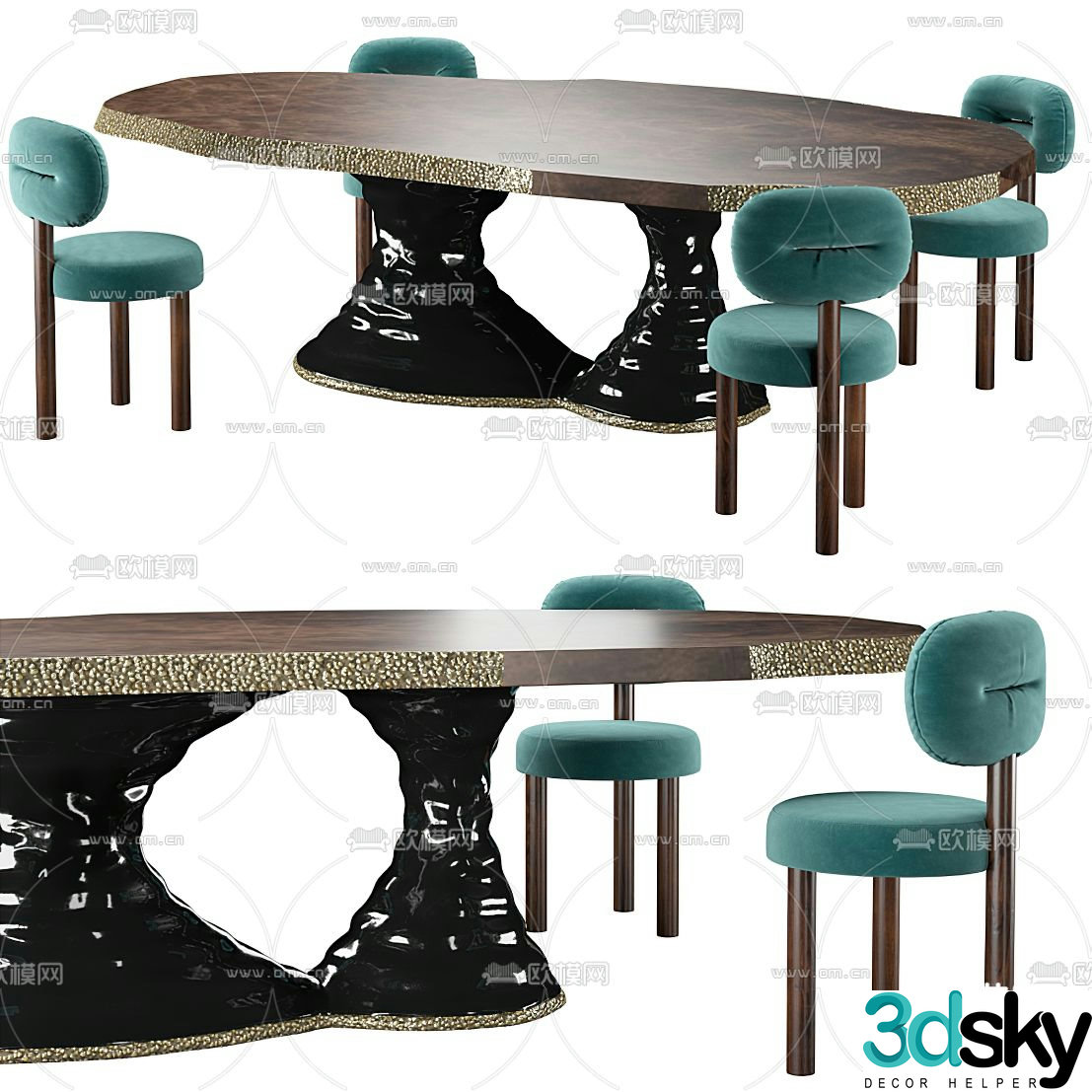 Giorgetti postmodern solid wood dining table and chairs 3d model