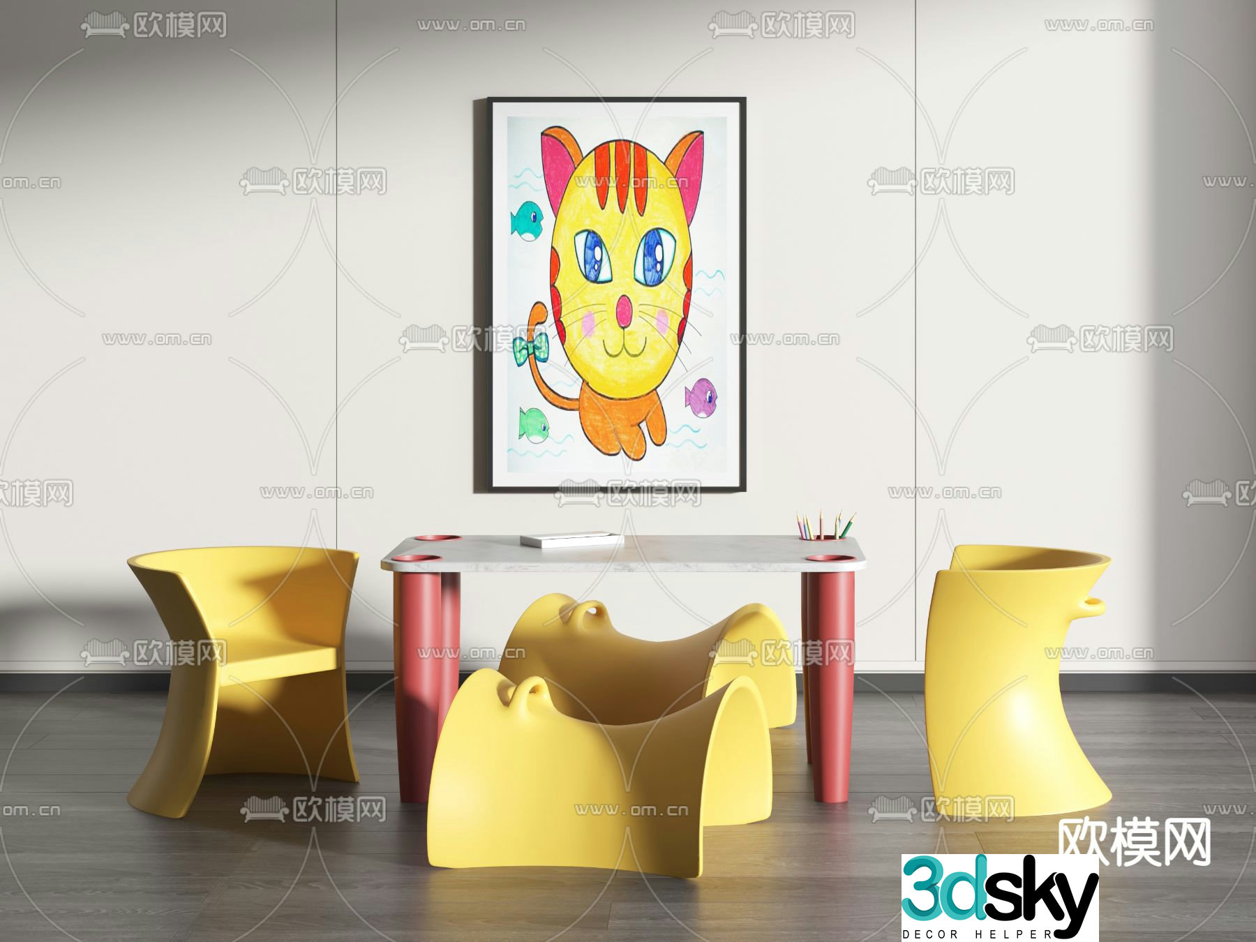 Modern children’s table and chair 3d model