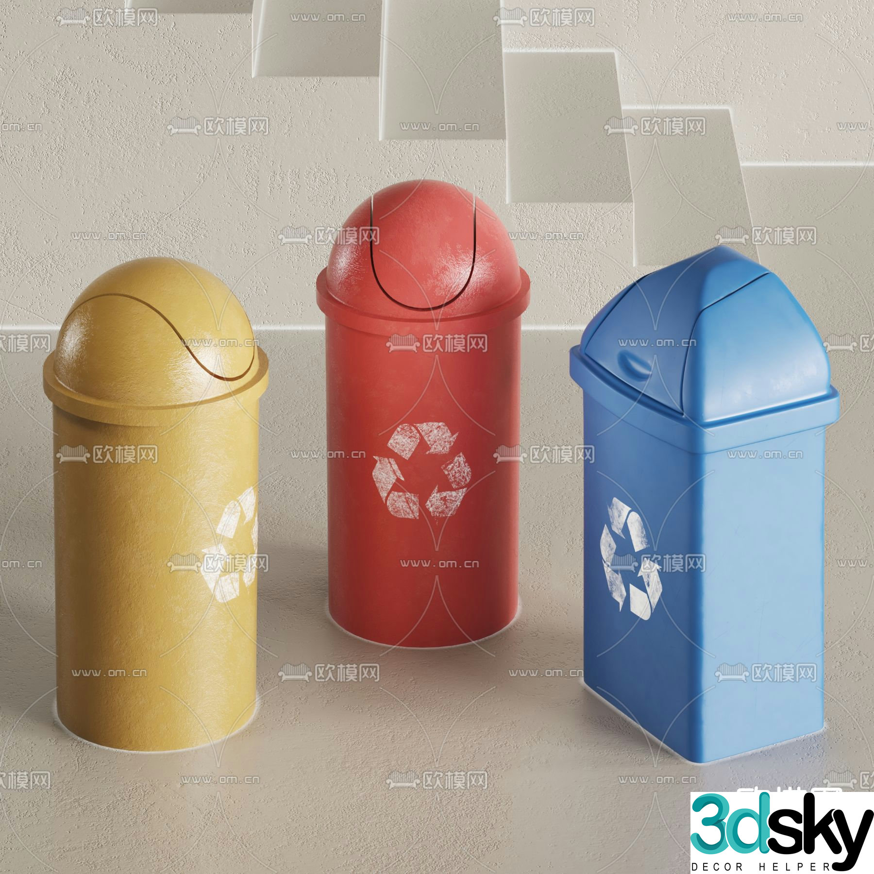 Modern outdoor public trash can 3d model